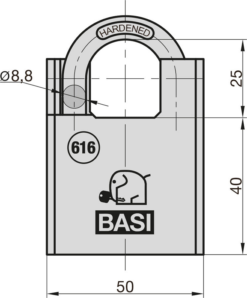 BASI 6160-5000 Vorhangschloss VHS 616 50mm mit Bügelschutz Stahlgehäuse