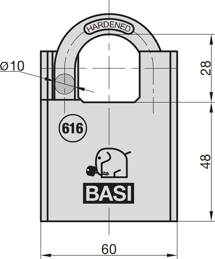 BASI 6160-6000 Vorhangschloss VHS 616 60mm mit Bügelschutz Stahlgehäuse