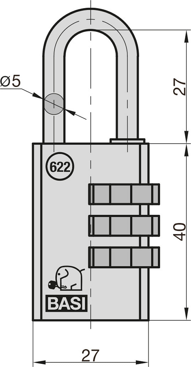 BASI 6220-2500 Vorhangschloss VHS 622 Messing 25mm einstellbare Zahlenkombination