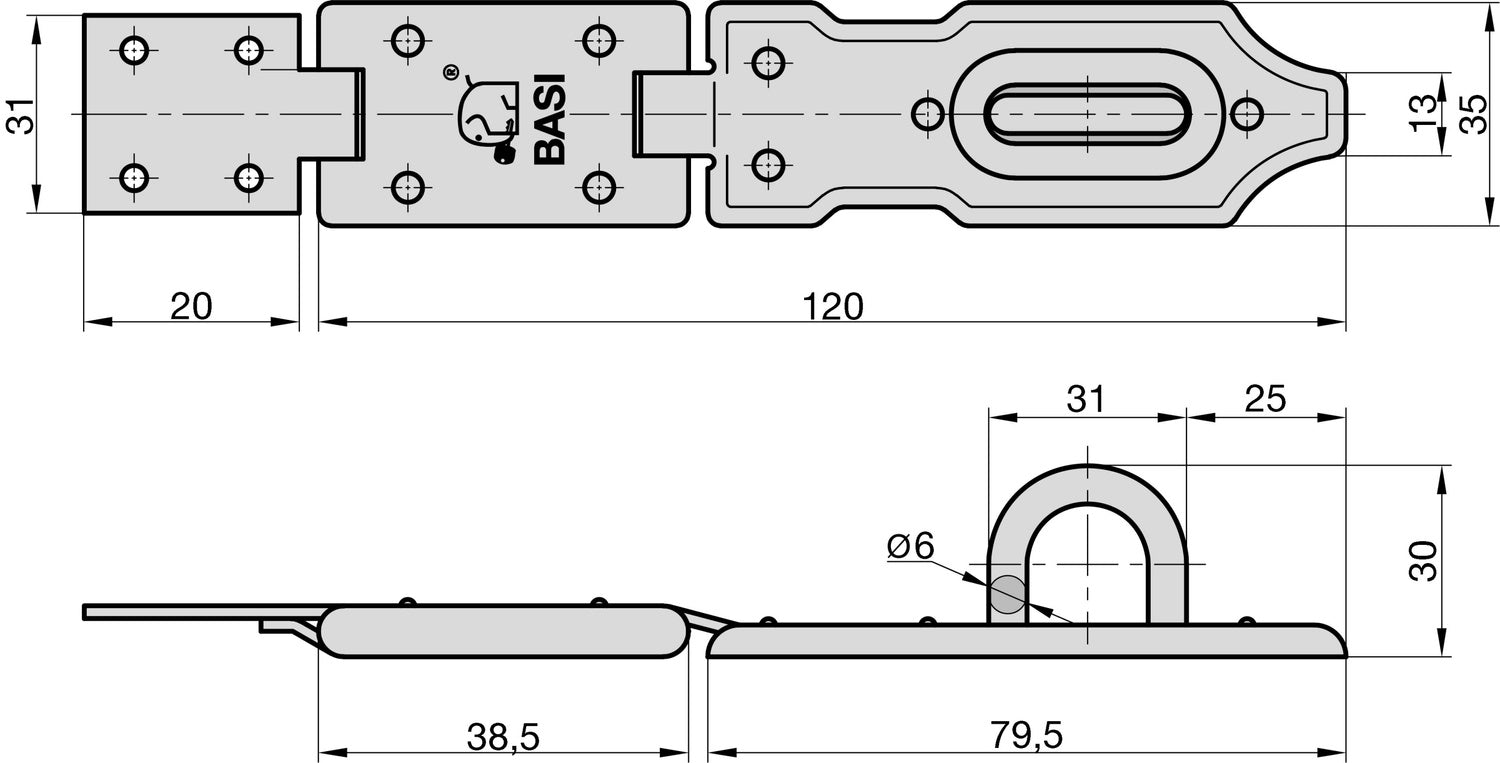 BASI 6900-0120 Sicherheitsüberfalle SF 10 - 120 1 Gelenk Länge 120mm Riegel Schlösser