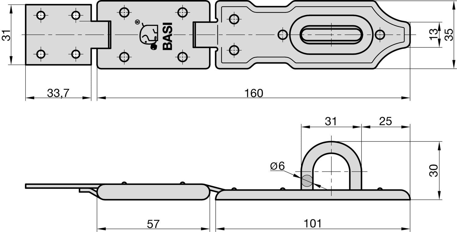 BASI 6900-0160 Sicherheitsüberfalle SF 10 - 160 1 Gelenk Länge 160mm Riegel Schlösser