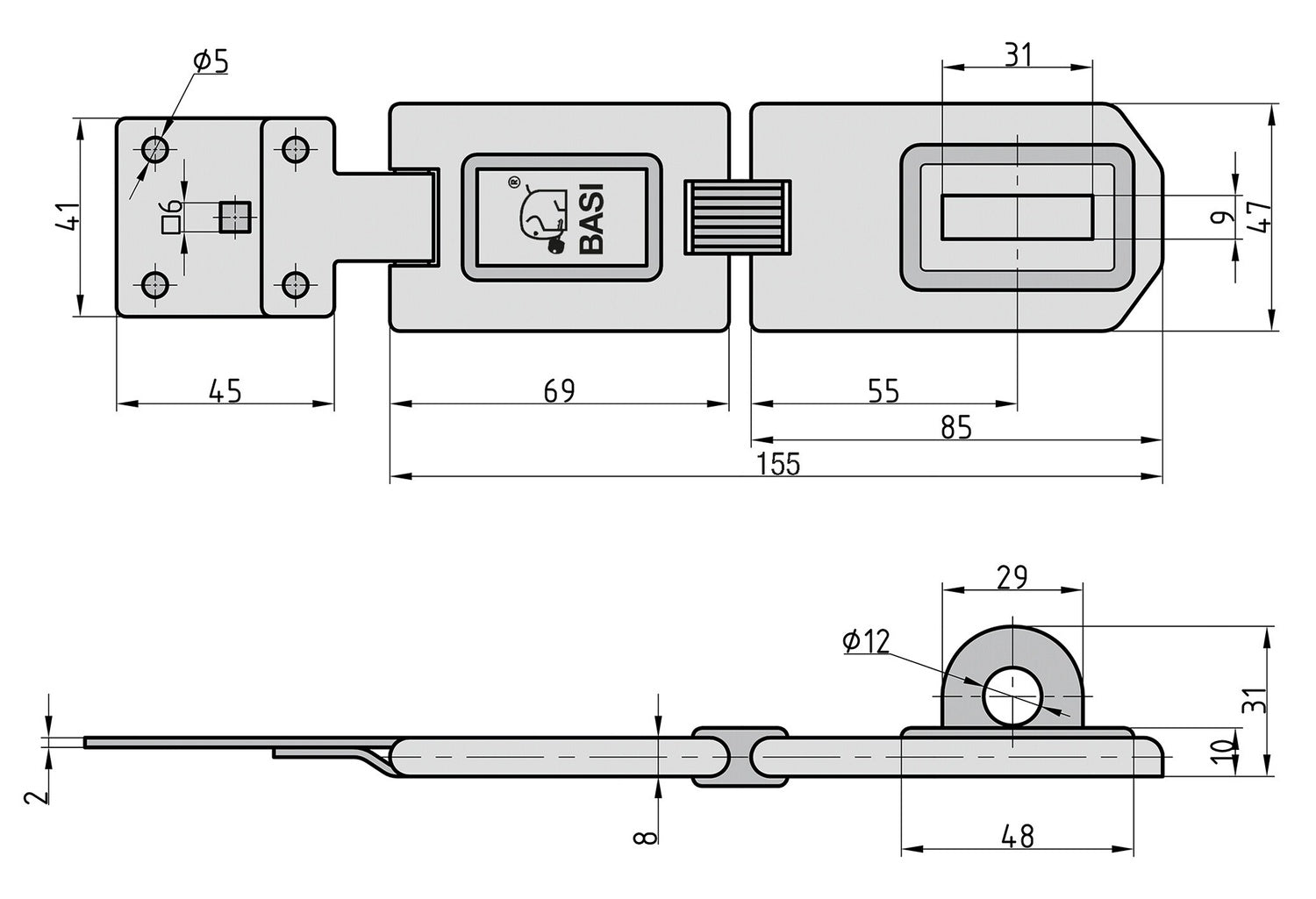 BASI 6901-0155 Sicherheitsüberfalle SF 50 - 155 1 Gelenk Länge 150mm Riegel Schlösser
