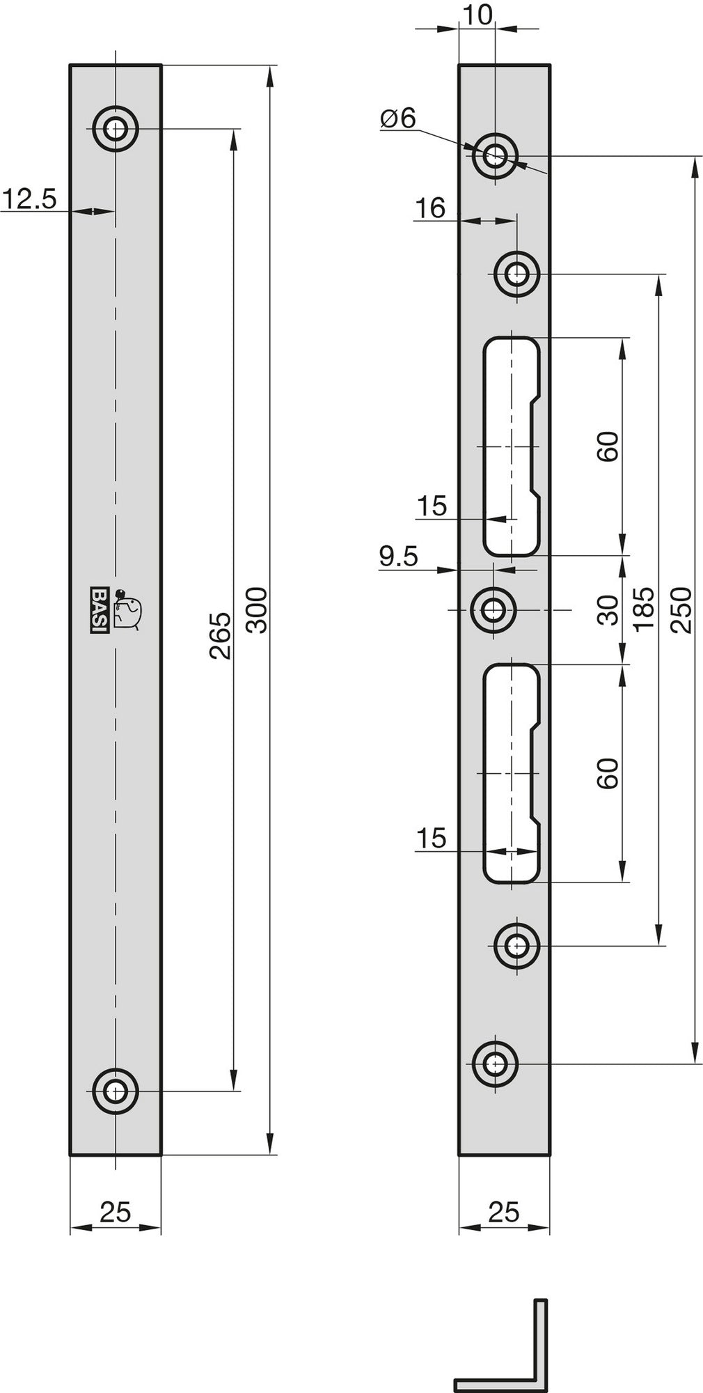 BASI 9550-0110 Sicherheitswinkelschließblech SWS 955 Schließbleche Riegel Schlösser