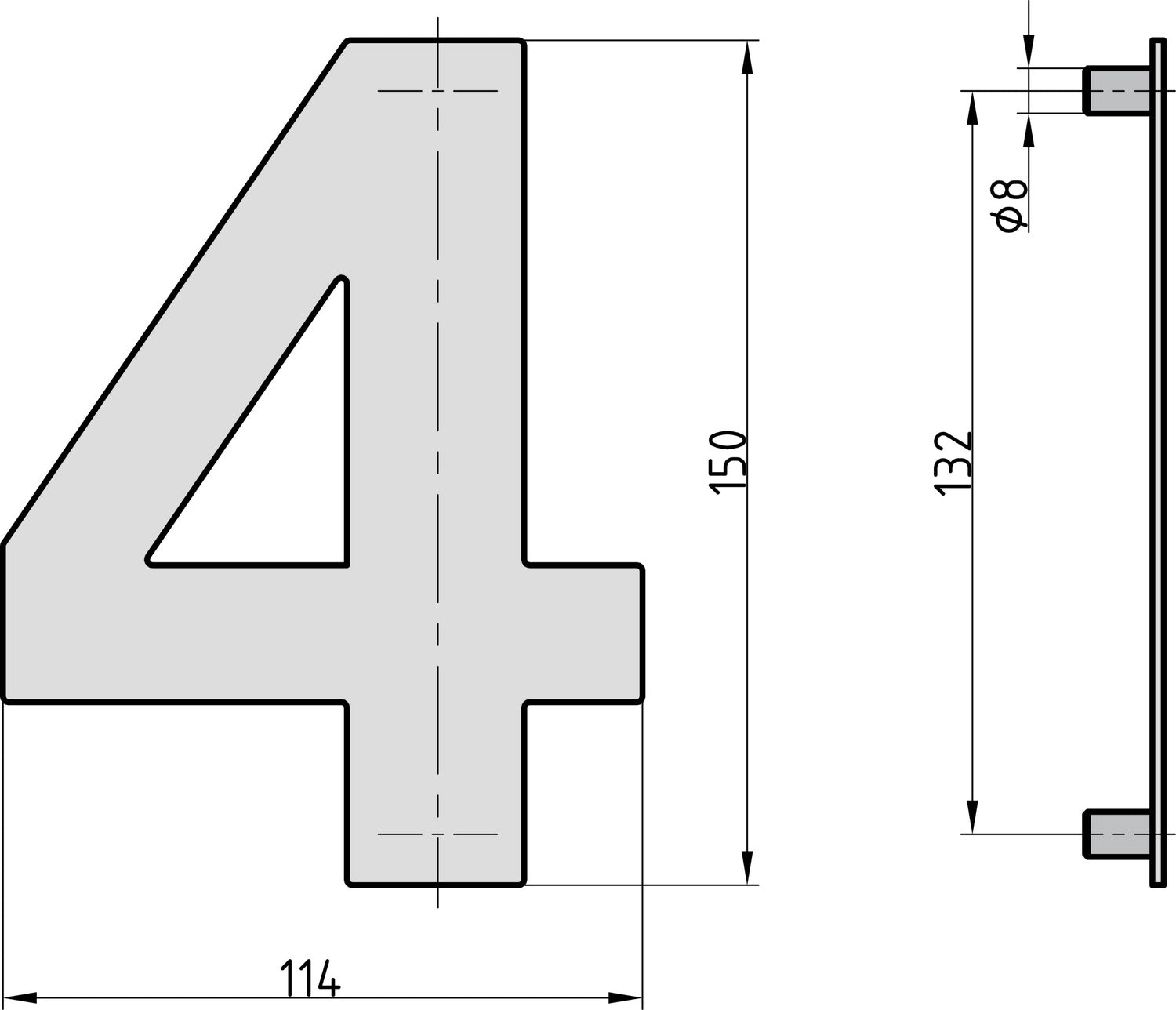 BASI 7300-1004 HN 150-4 Hausnummer 4 Stahl Farbe Anthrazit Haus Nummer Vier