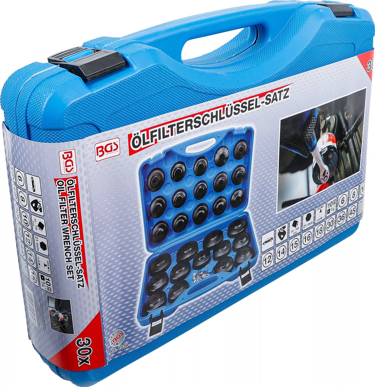 BGS 1039 Satz Ölfilterschlüssel Ölfilterkappen 30 teilig im Koffer für Ölwechsel