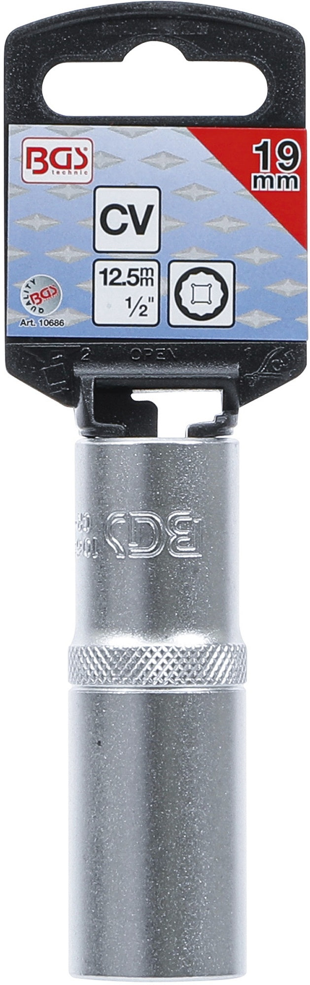 BGS 10686 Nuss / Stecknuss / Steckschlüsseleinsatz Zwölfkant tief SW 19mm Antrieb 12,5mm (1/2")