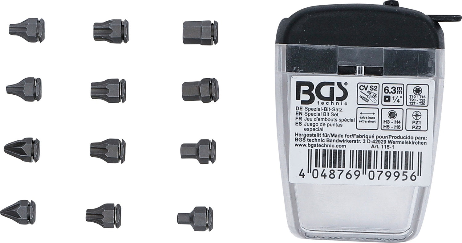 BGS 115-1 12 x Spezial Bit-Satz Antrieb Innensechskant 6,3mm (1/4") für Artikel 115 Erweiterung