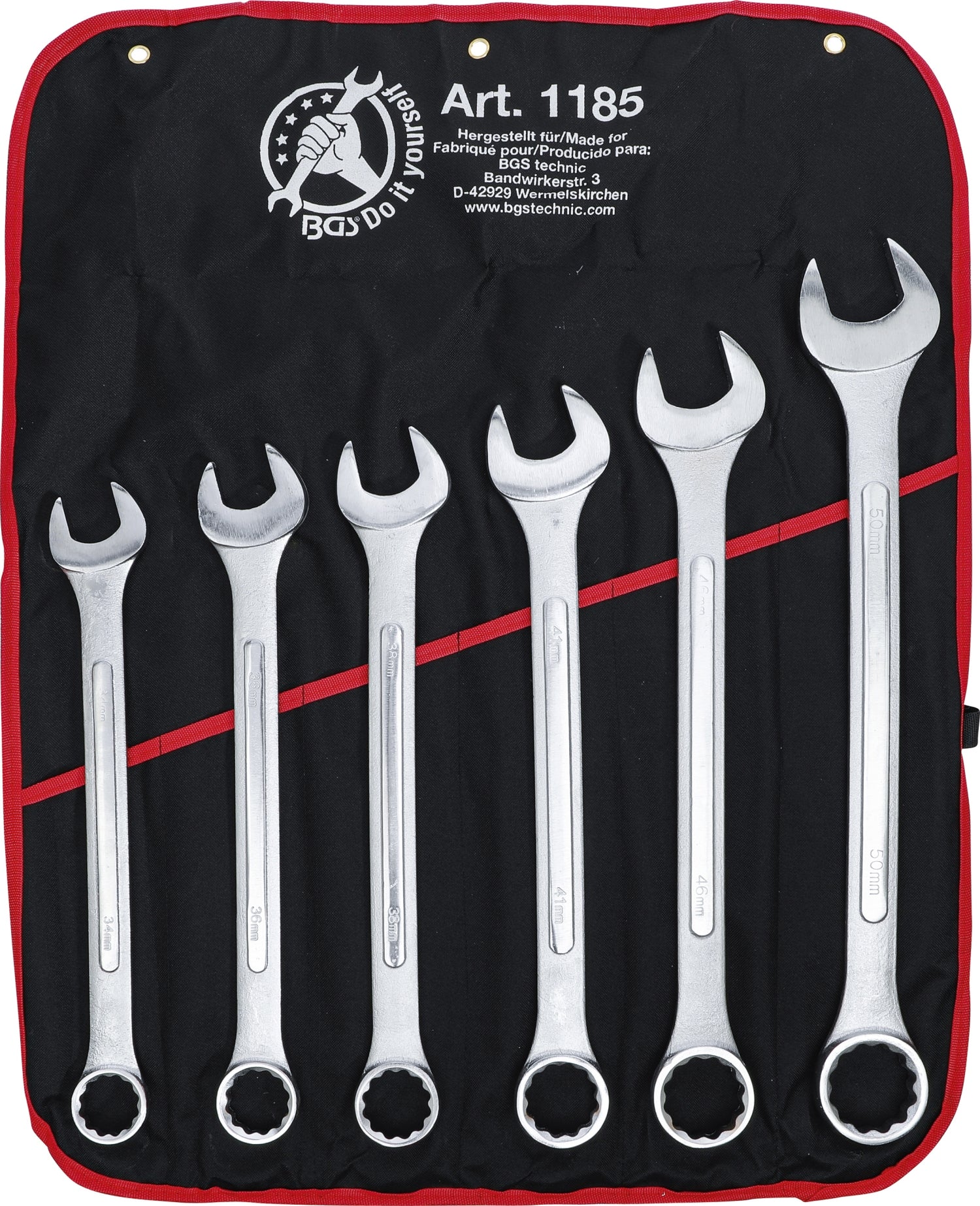 BGS DIY 1185 Satz XXL Ring-Maulschlüssel / Gabel-Ringschlüssel 34-50 mm mit Tasche