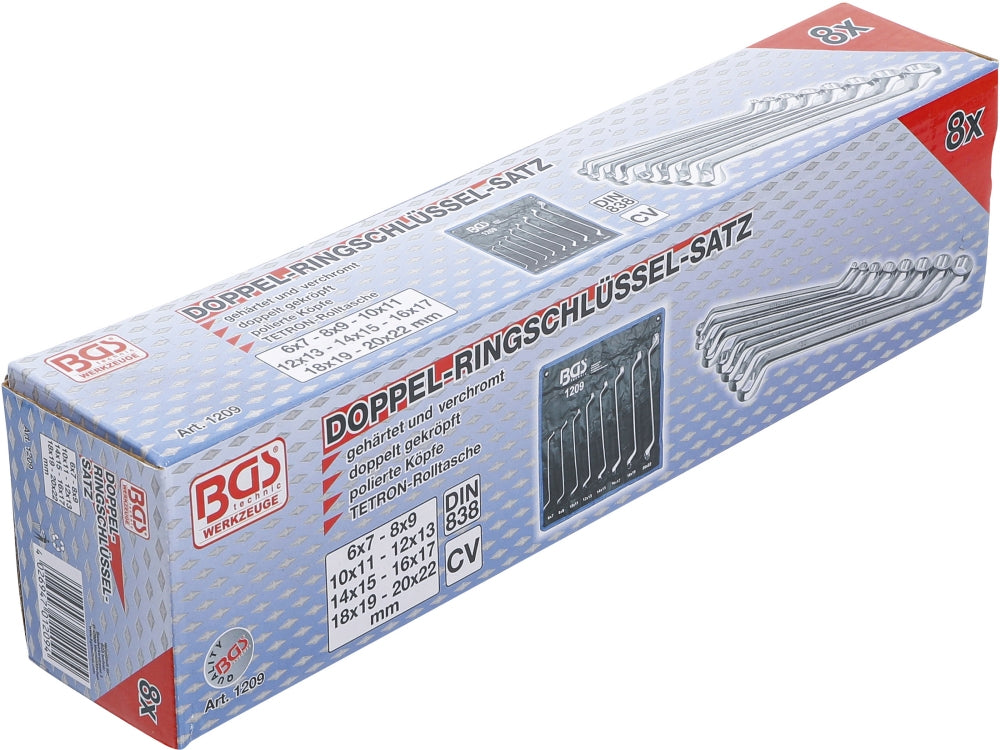 BGS 1209 Satz Doppelringschlüssel gekröpft SW 6 x 7 - 20 x 22mm metrisch 8 teilig warm geschmiedet