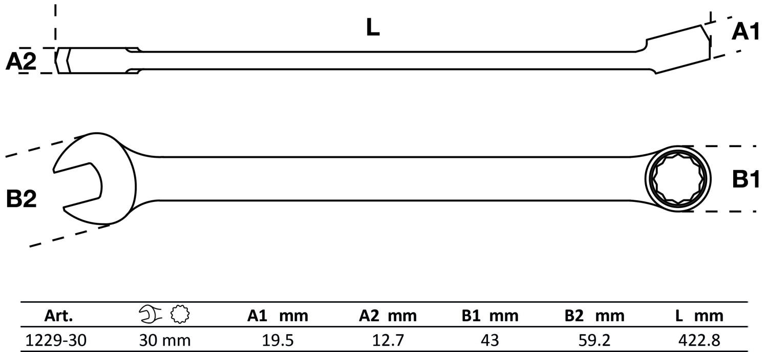 BGS 1229-30 Ringmaulschlüssel extra lang SW 30mm metrisch kalt geschmiedet hochglanz