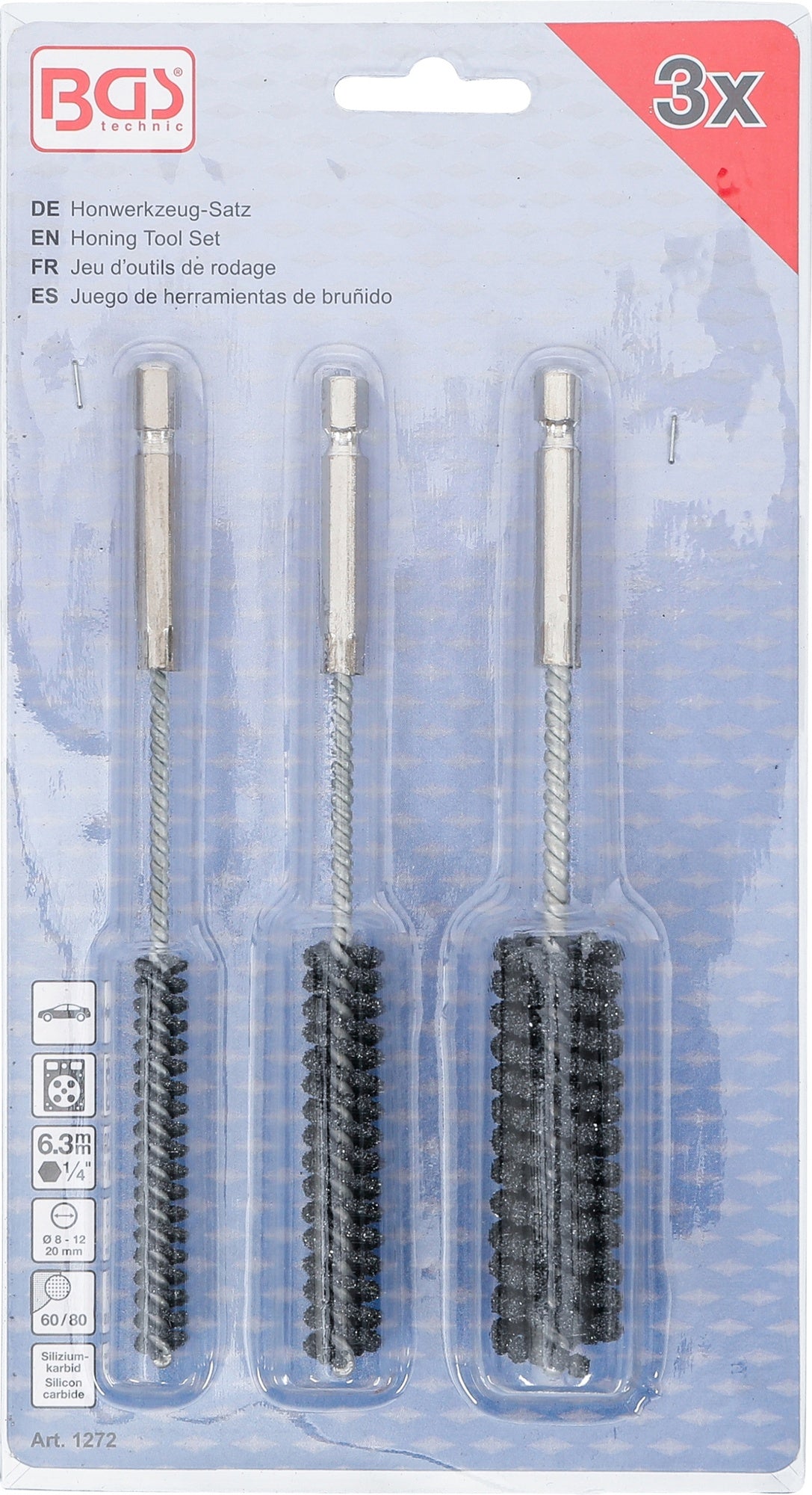 BGS 1272 Satz Honwerkzeug flexibel Körnung K 60 / 80 Schaft 6,3mm (1/4")  Ø 8 - 12 - 20mm