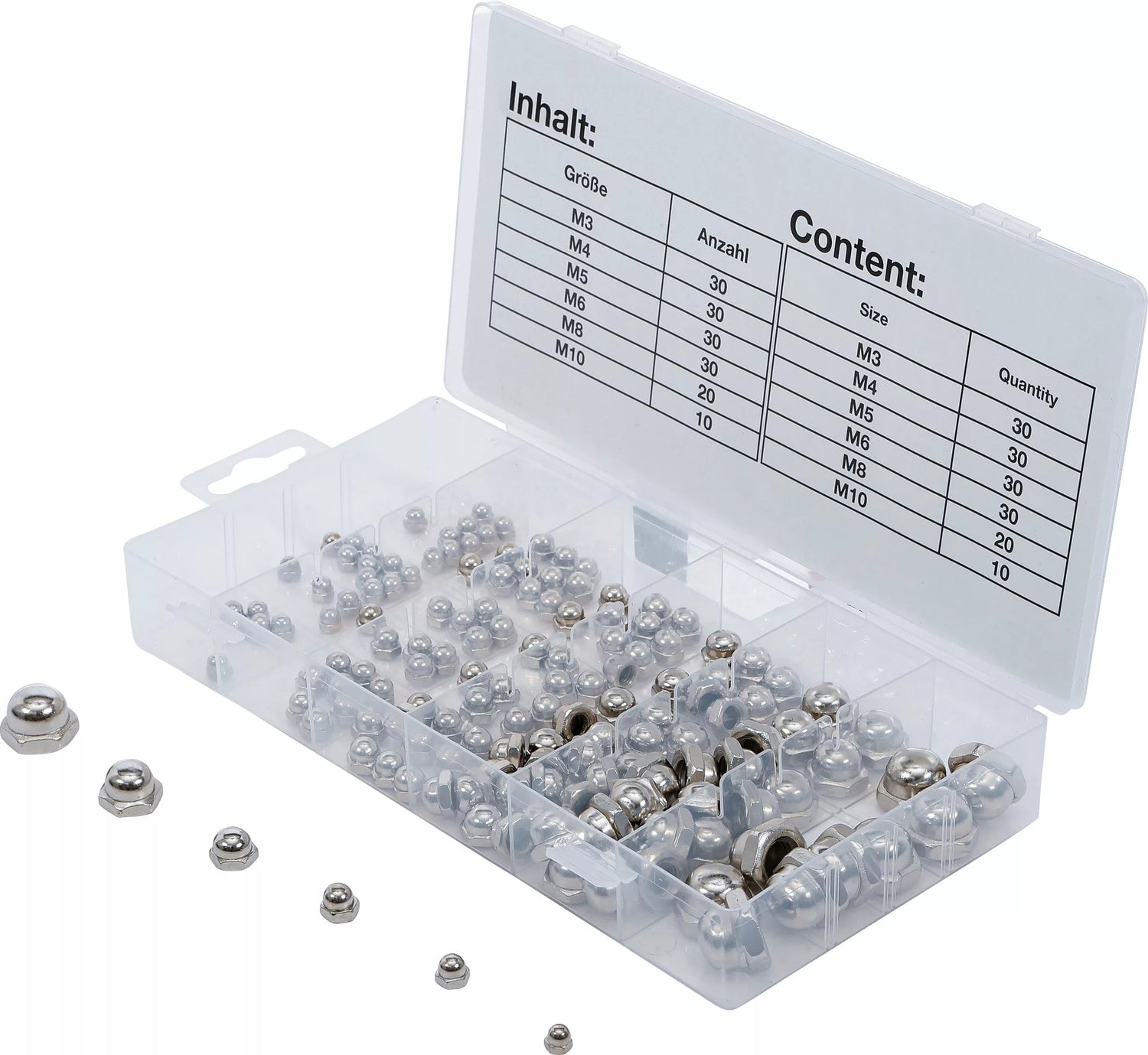 BGS 14130 Sortiment Hutmuttern M3 - M10 150 teilig