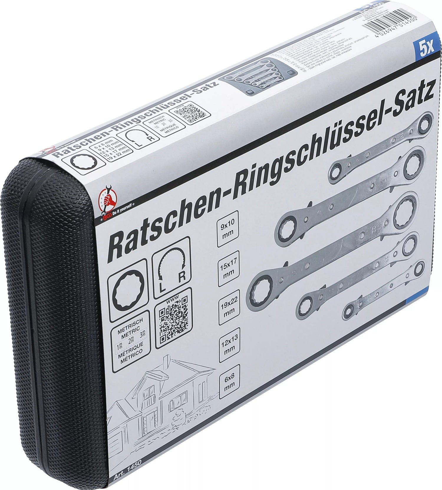 BGS DIY 1450 Satz Ratschenringschlüssel gerade umschaltbar SW 6 x 8 - 19 x 22 mm 5 teilig