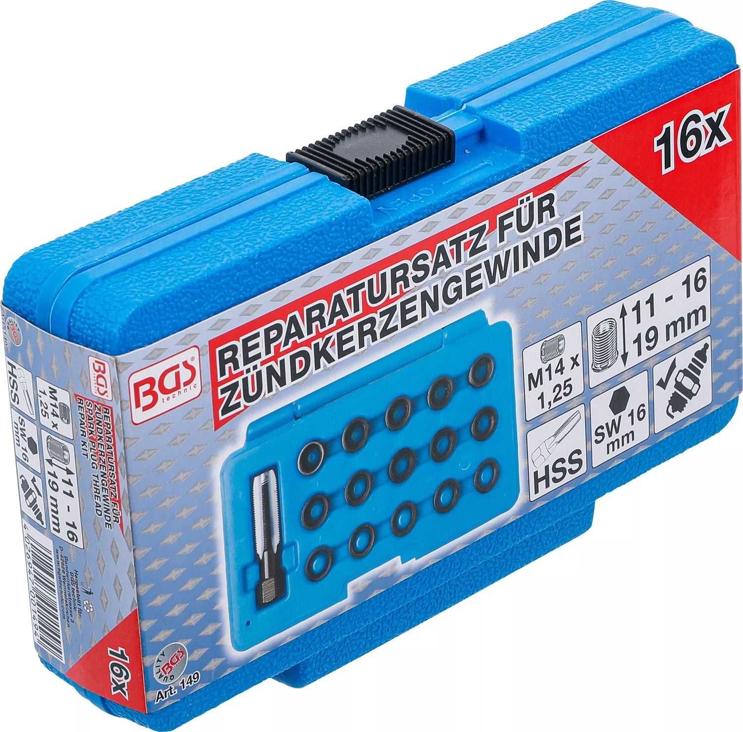 BGS 149 Reparatursatz für Zündkerzengewinde M14 x 1,25mm 16 teilig