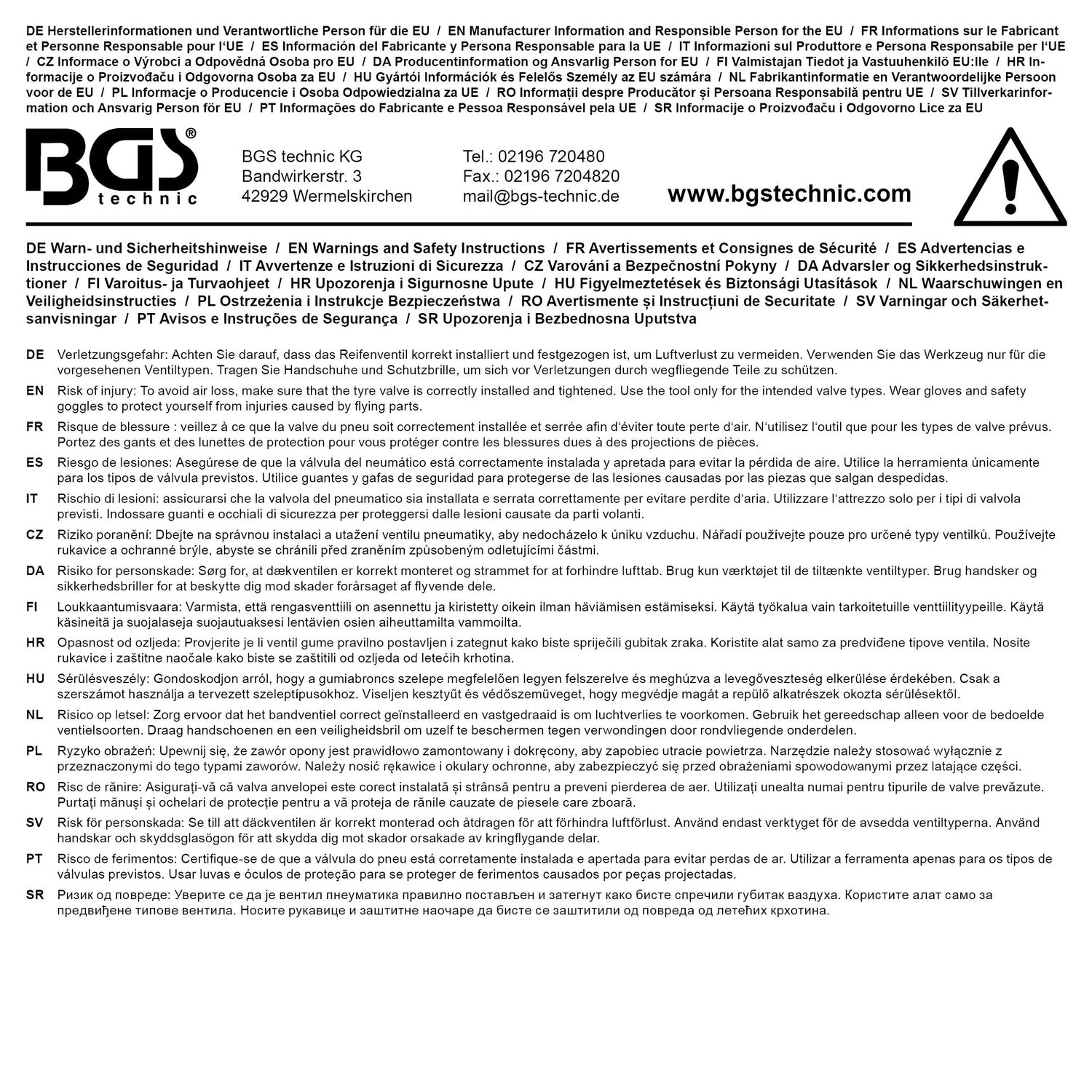 BGS 1536 Satz Werkzeug zum Eindrehen Ausdrehen von Reifenventilen 2 teilig