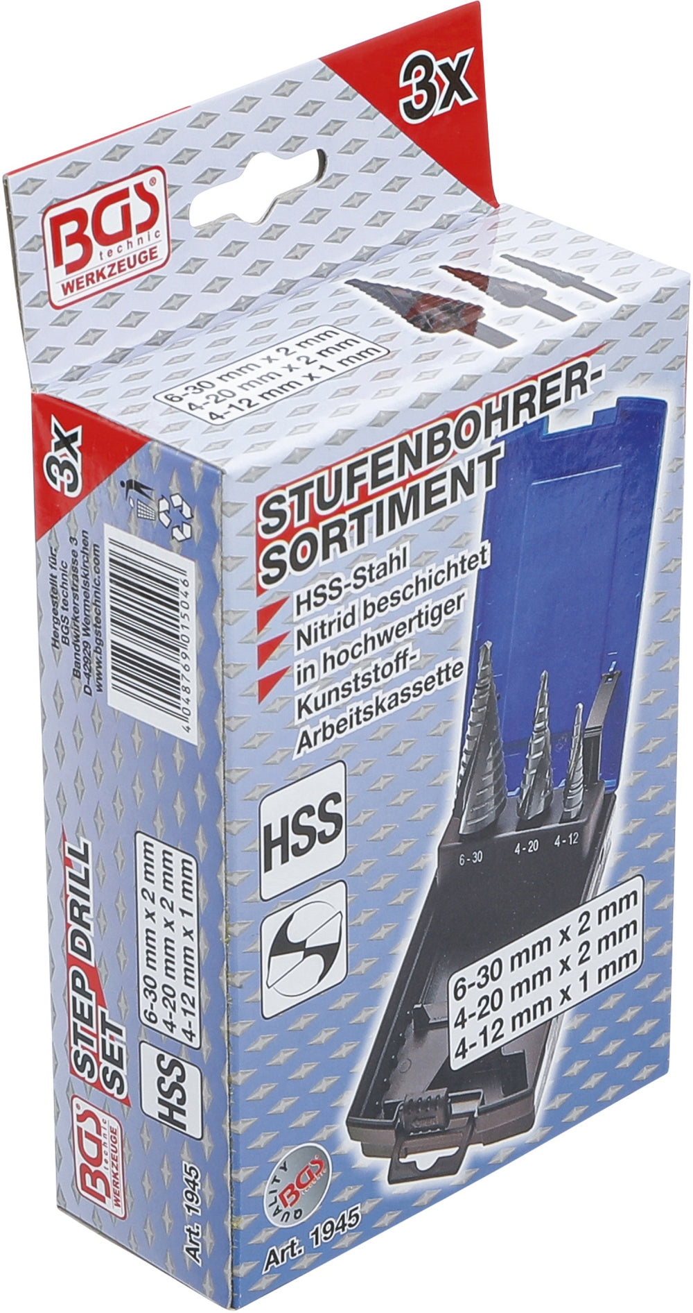 BGS 1945 Satz Stufenbohrer Ø 4 - 30mm 3 teilig