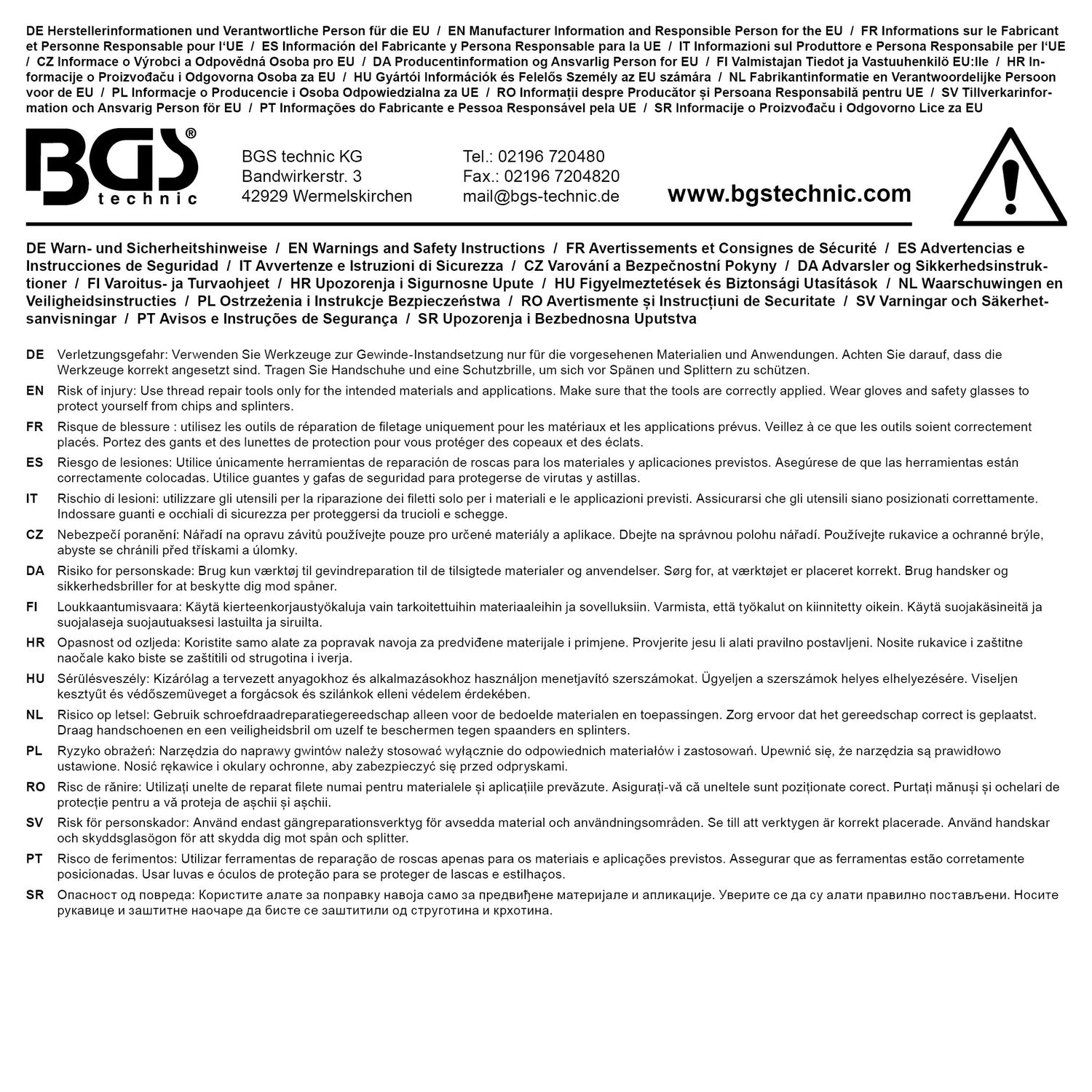 BGS 1952 Satz Gewindereparatur M5 x 0,8 - 29 teilig in Box