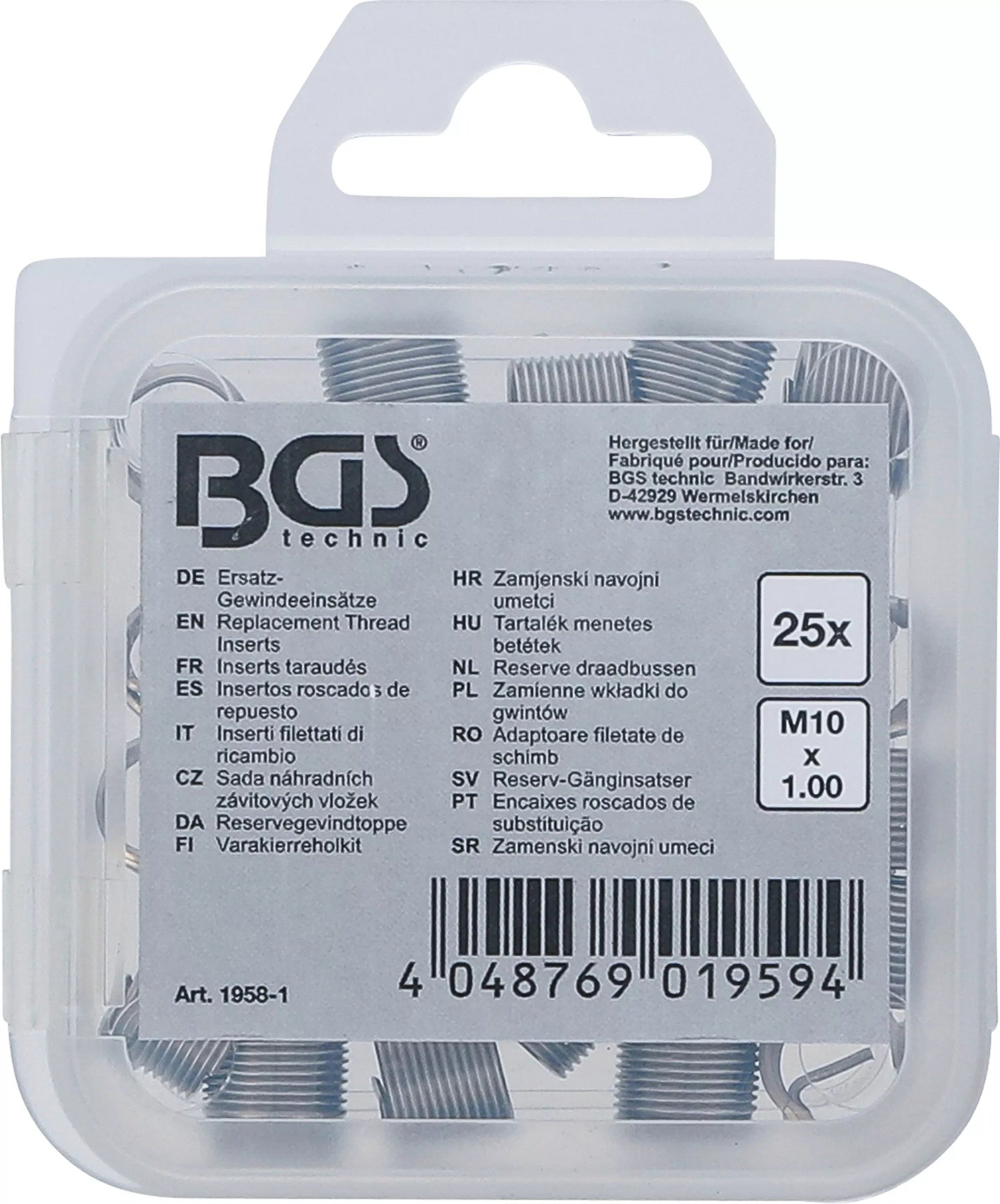 BGS 1958-1 Ersatz Gewindeeinsätze M10 x 1,0mm 25 teilig