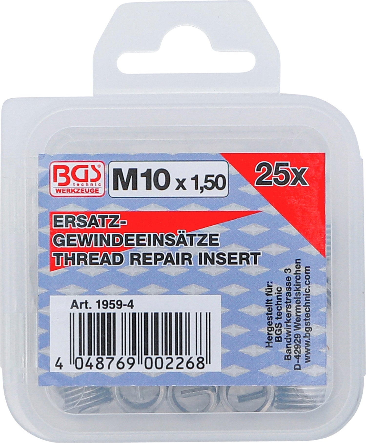 BGS 1959-4 Ersatz Gewindeeinsätze M10 x 1,5mm 25 teilig