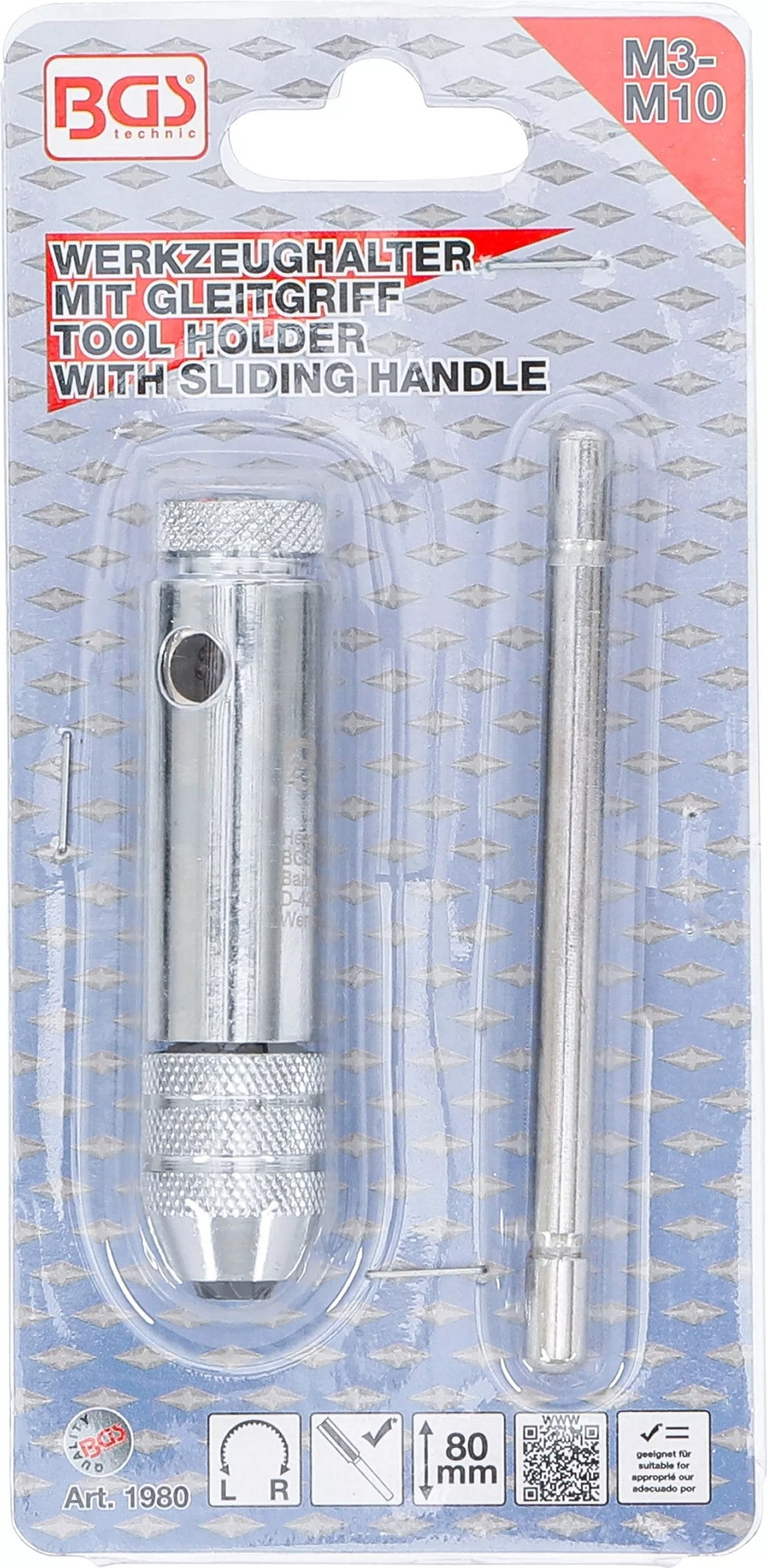 BGS 1980 Werkzeughalter mit Gleitgriff für Gewindebohrer M3-10mm, Länge 80mm
