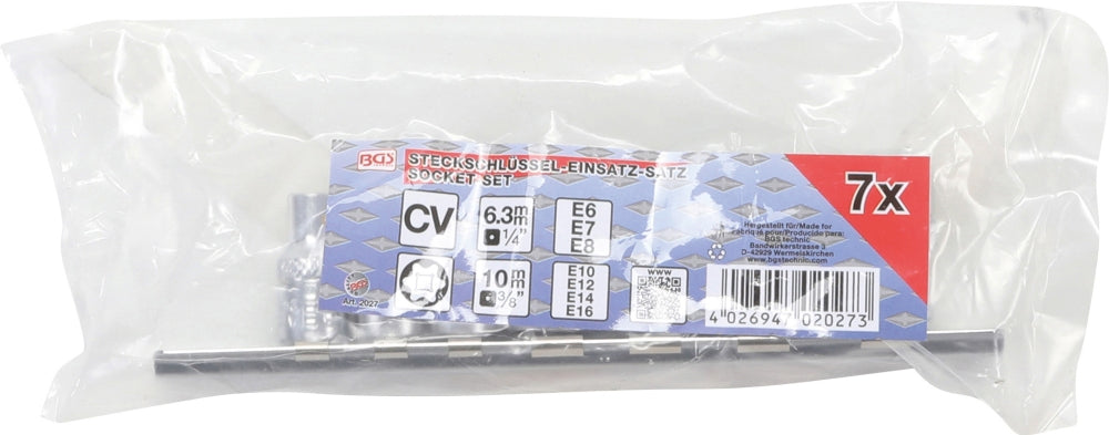 BGS 2027 Satz Steckschlüsseleinsätze E-Profil Antrieb Innenvierkant 6,3mm (1/4") / 10mm (3/8") SW E6 - E16