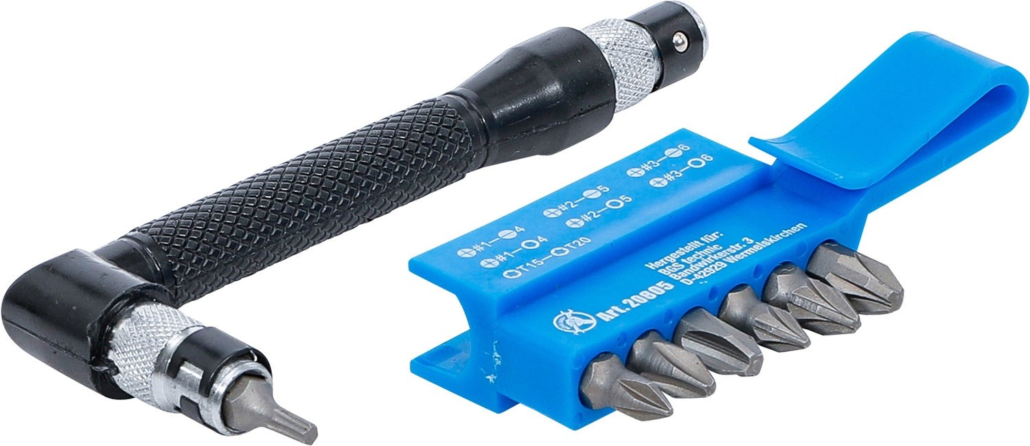 BGS DIY 20805 Winkelschrauber mit 7 Doppelklingen-Bits Antrieb 6,3mm (1/4") 8 teilig