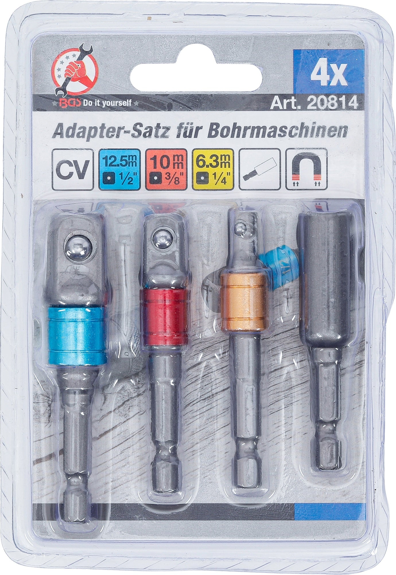 BGS DIY 20814 Satz Adapter für Bohrmaschinen farbig für Nüsse und Bits