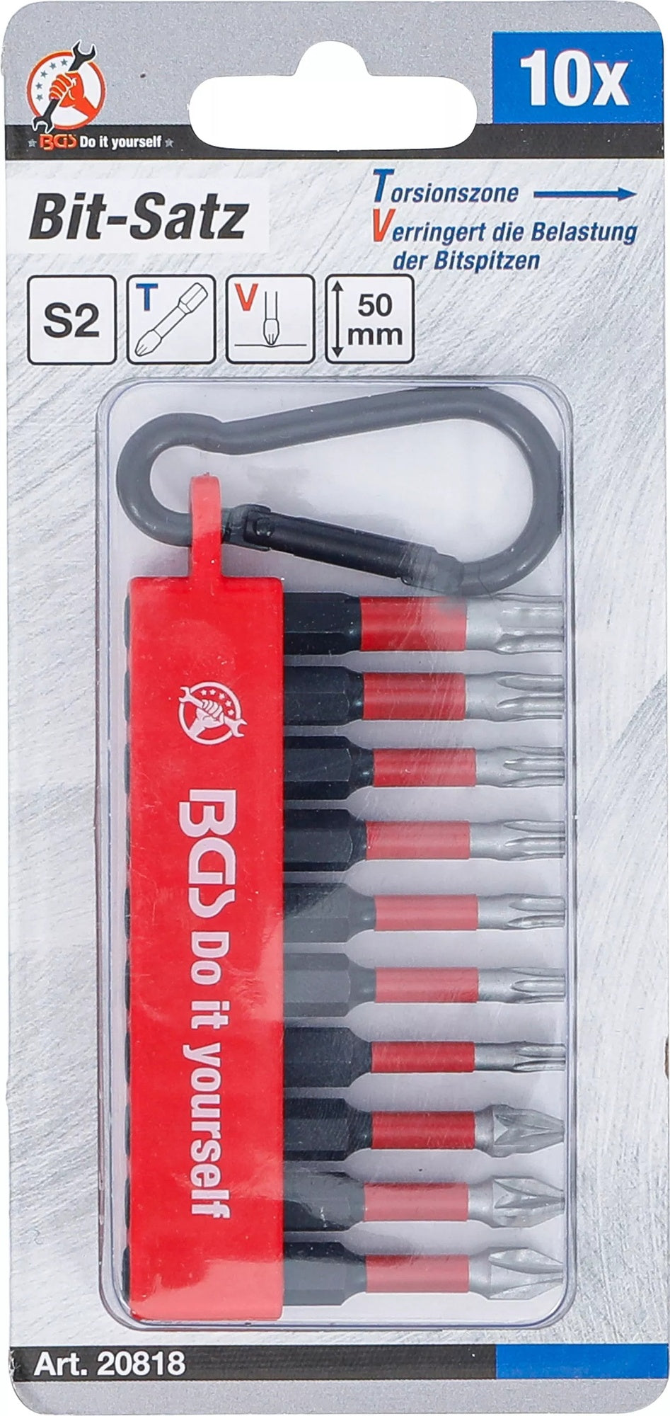 BGS DIY 20818 Satz Torsionsbits Antrieb Außensechskant 6,3mm (1/4") 10 teilig