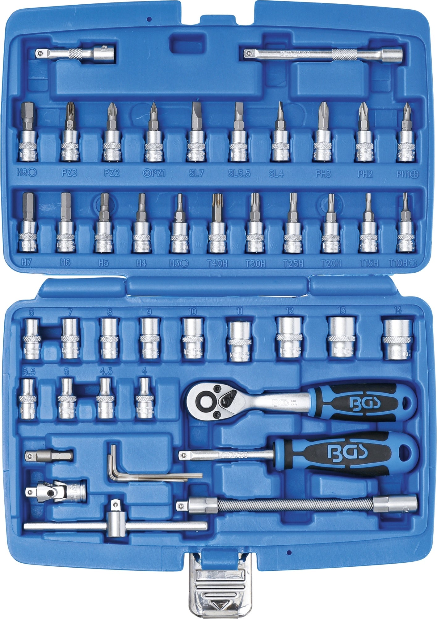 BGS 2146 Satz Werkzeuge Steckschlüssel Antrieb 6,3mm (1/4") 46 teilig