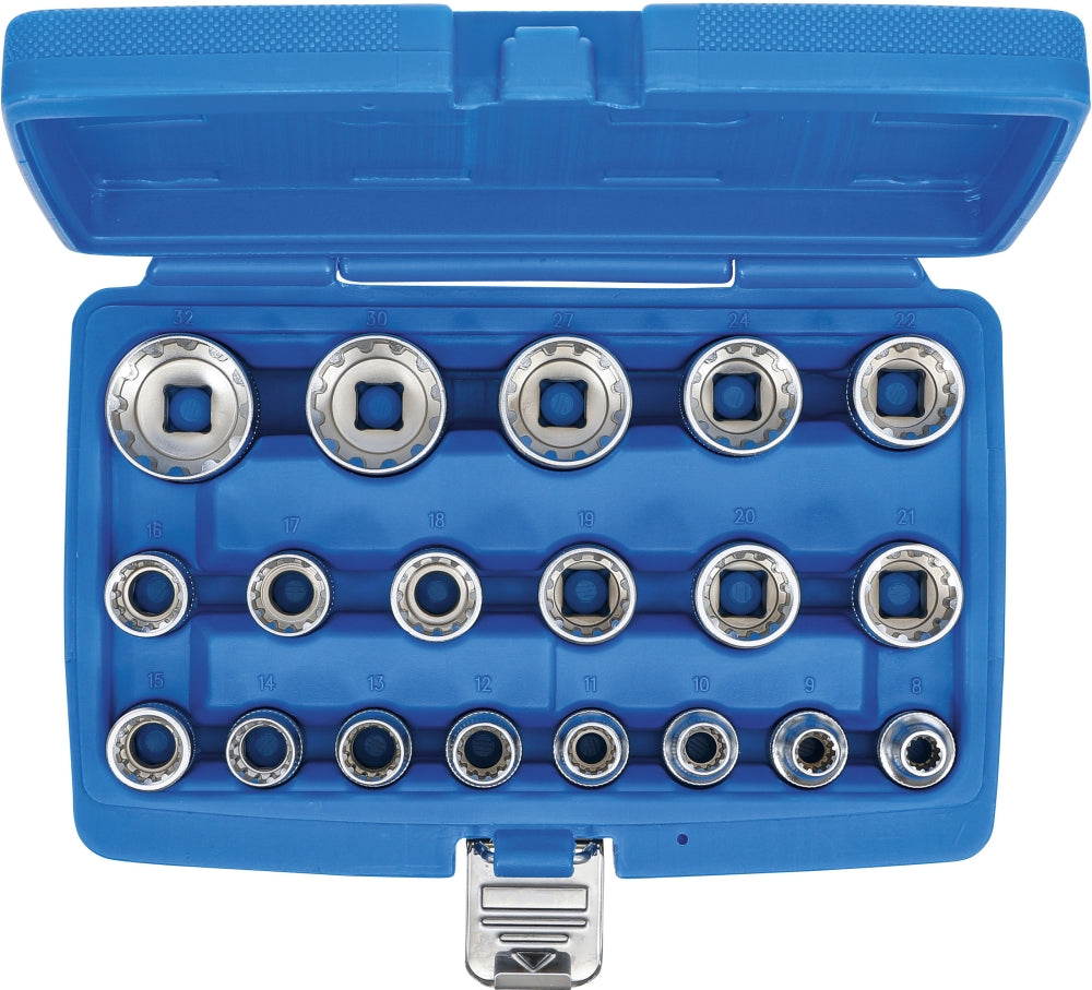 BGS 2152 Satz Steckschlüsseleinsätze Gear Lock Antrieb Innenvierkant 12,5mm (1/2") 19 teilig