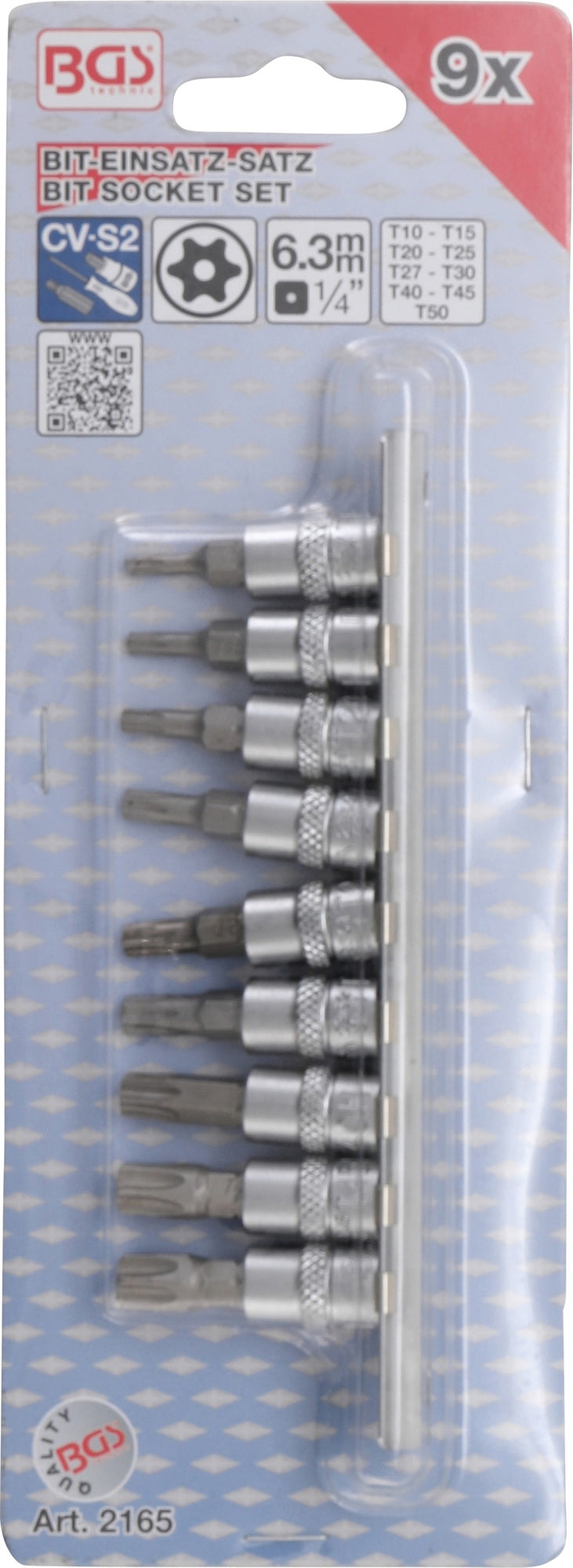 BGS 2165 Satz Biteinsätze Bits T-Profil (für Torx) mit Bohrung T10 - T50 Antrieb 6,3mm (1/4")