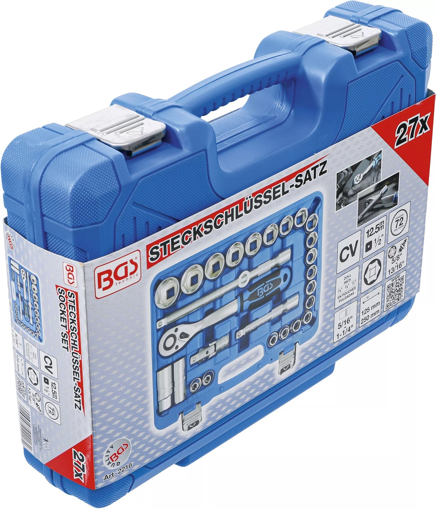 BGS 2216 ZOLL Werkzeug Knarrenkasten Nusskasten 27 teilig mit Knarre und Nüssen