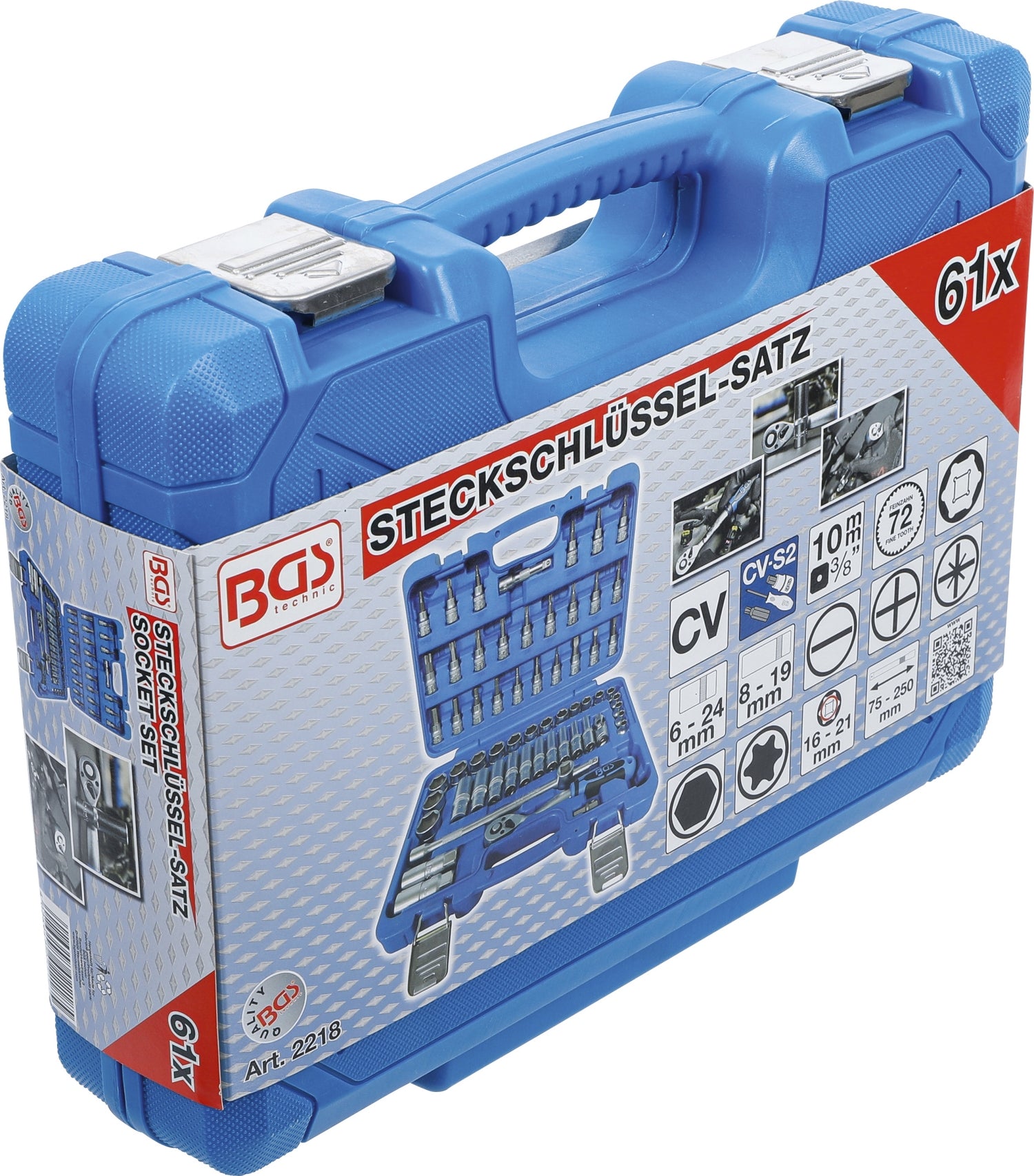 BGS 2218 Satz Steckschlüssel Sechskant Antrieb 10mm (3/8") 61 teilig
