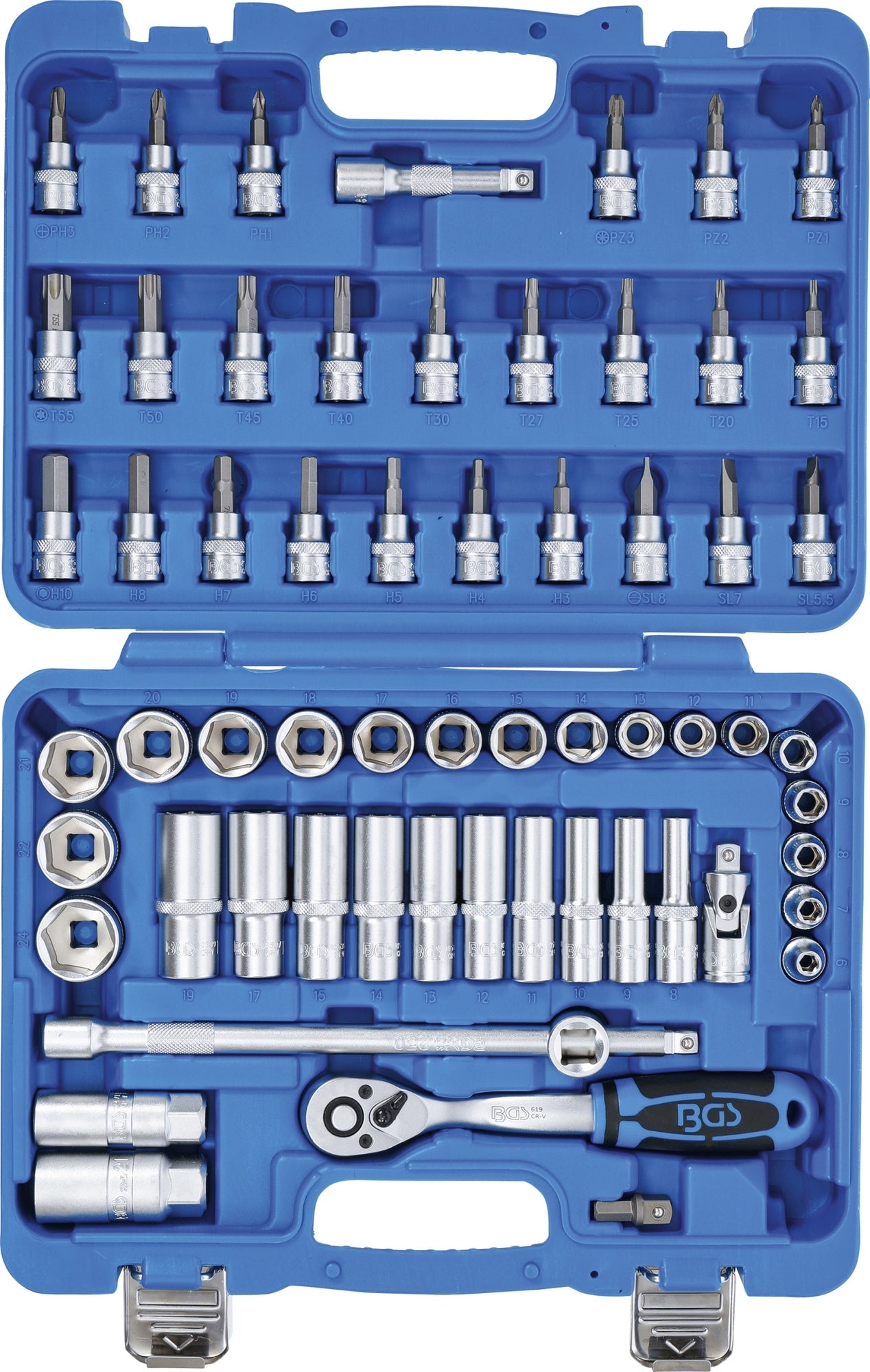 BGS 2218 Satz Steckschlüssel Sechskant Antrieb 10mm (3/8") 61 teilig