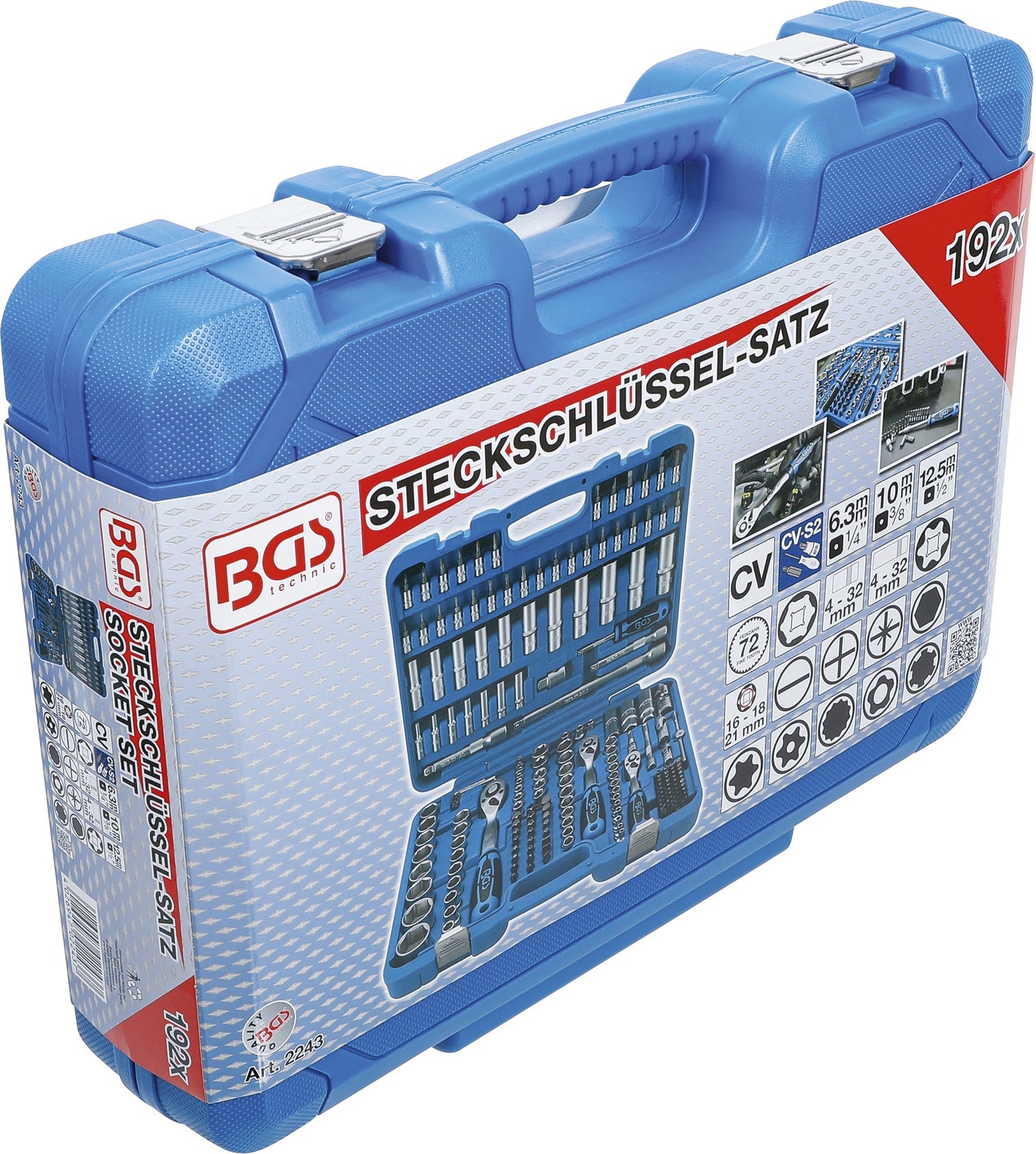 BGS 2243 Satz Steckschlüssel Sechskant Antrieb 6,3mm (1/4") & 10mm (3/8") & 12,5mm (1/2") 192 teilig
