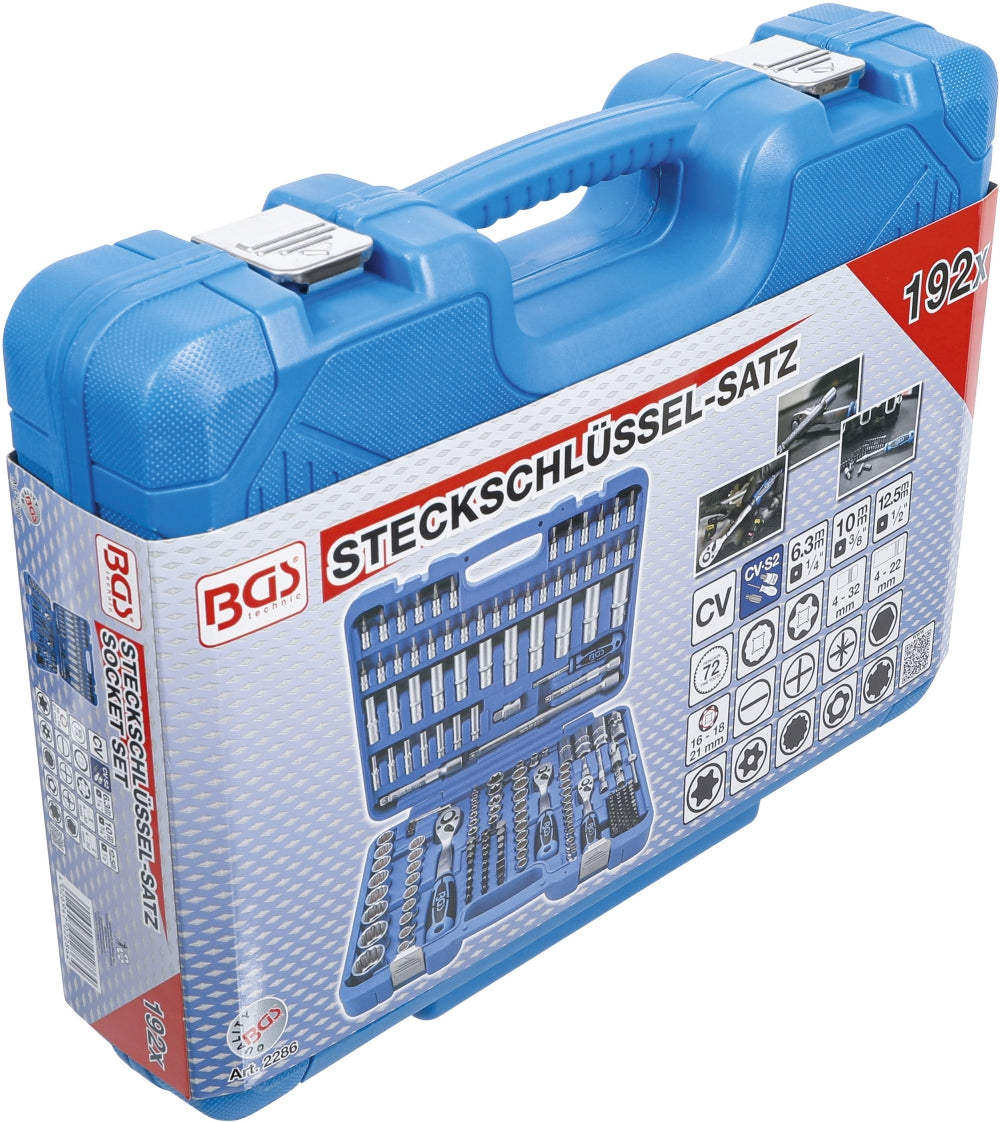 BGS 2286 Satz Steckschlüssel Zwölfkant Antrieb 6,3mm (1/4") & 10mm (3/8") & 12,5mm (1/2") 192 teilig