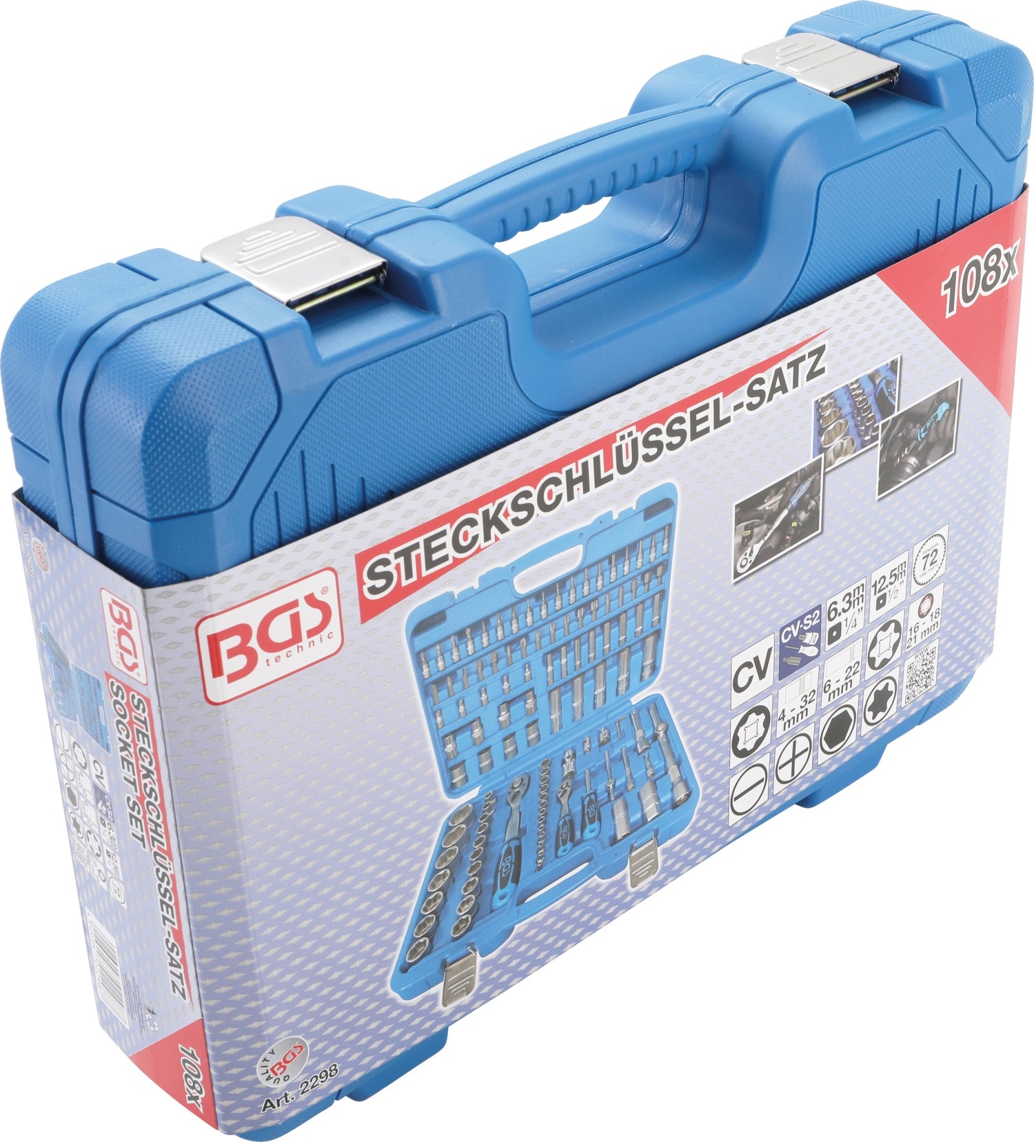 BGS 2298 Satz Steckschlüssel Wellenprofil Antrieb 6,3mm (1/4") 12,5mm (1/2") 108 teilig
