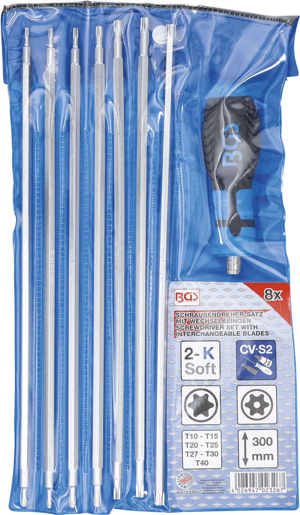 BGS 2326 Satz Schraubendreher mit Wechselklingen TORX T-Profil / TORX T-Profil mit Bohrung 8-teilig