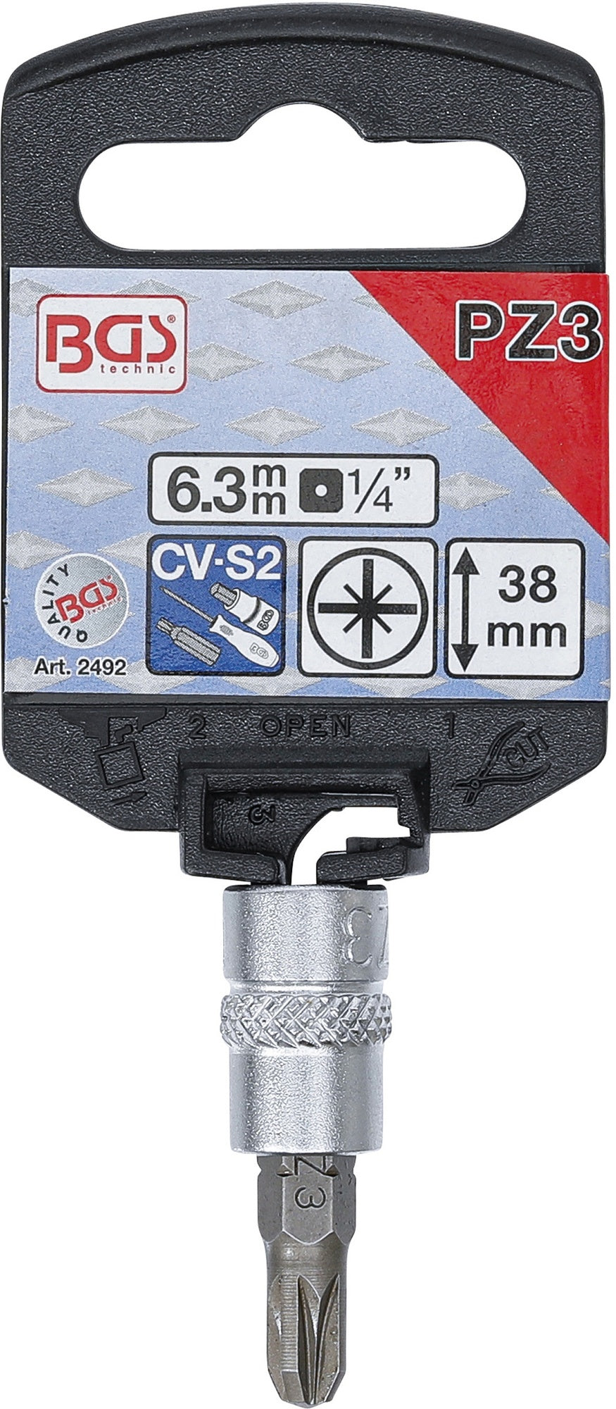 BGS 2492 Biteinsatz Kreuzschlitz Einsatz PZ3 Länge 38mm Antrieb 6,3mm (1/4")