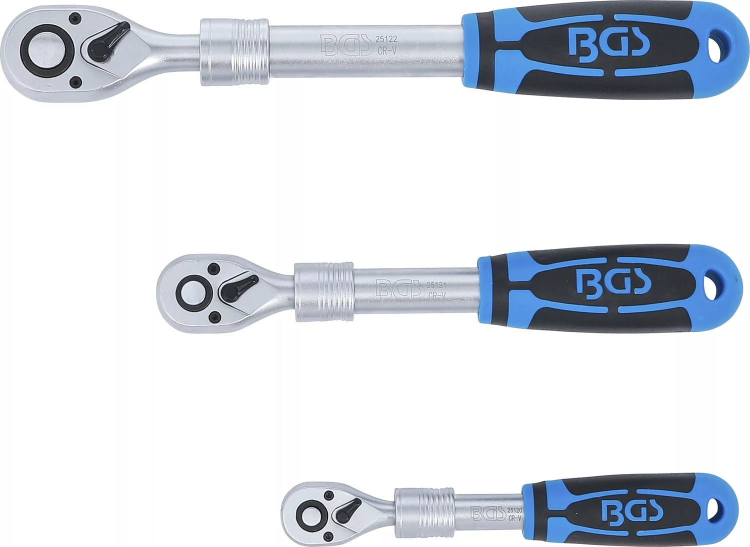 BGS 25123 Satz Umschaltknarren ausziehbar abwinkelbar Abtrieb 6,3mm (1/4") 10mm (3/8") 12,5mm (1/2") 3 teilig