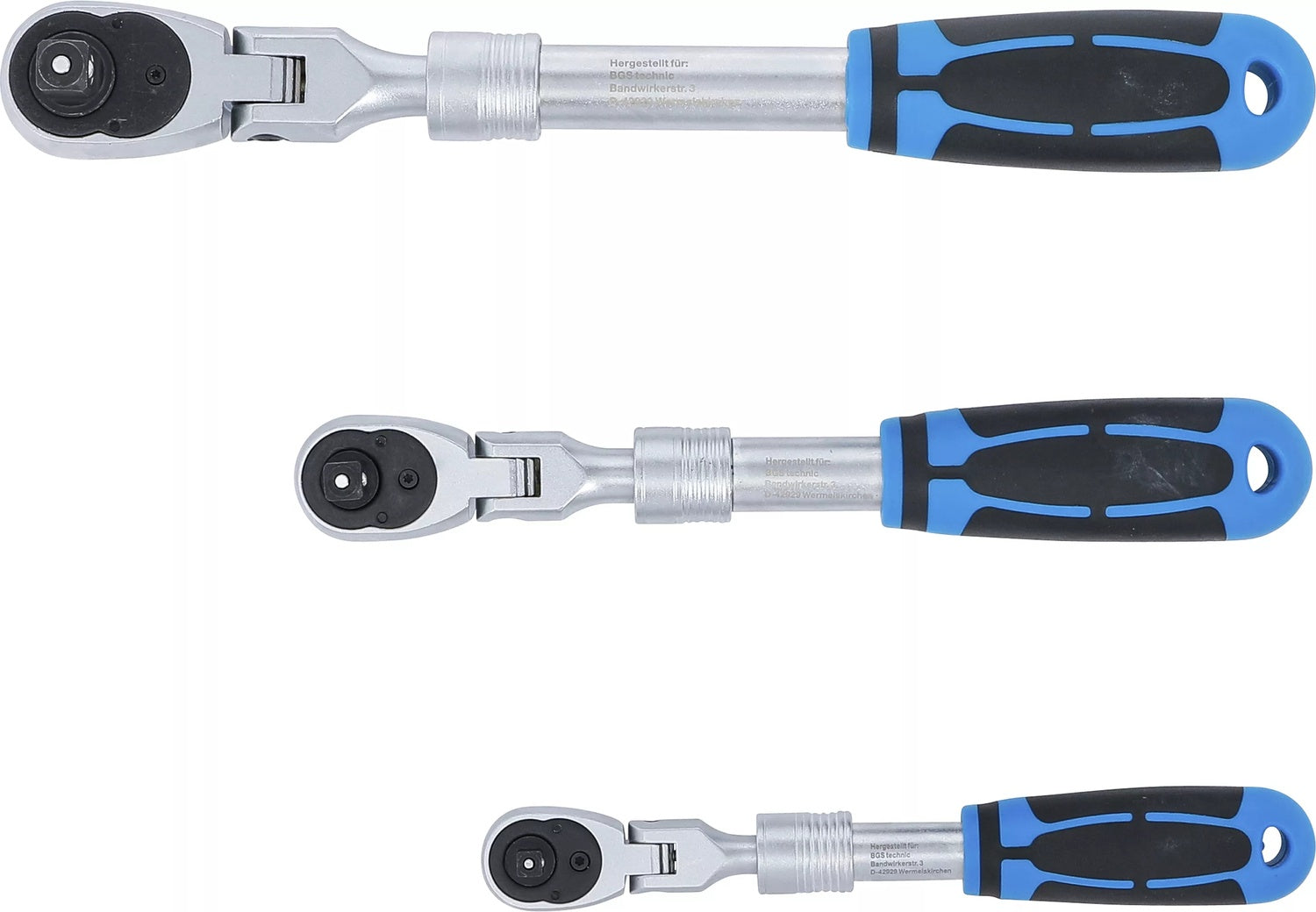 BGS 25128 Satz Umschaltknarren ausziehbar abwinkelbar Abtrieb 6,3mm (1/4") 10mm (3/8") 12,5mm (1/2") 3 teilig