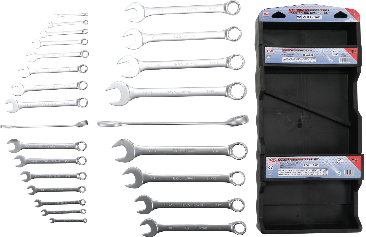 BGS 30101 ZOLL Ring-Maulschlüssel / Ring Gabelschlüssel Satz 25teilig 1/4" - 1 1/4"