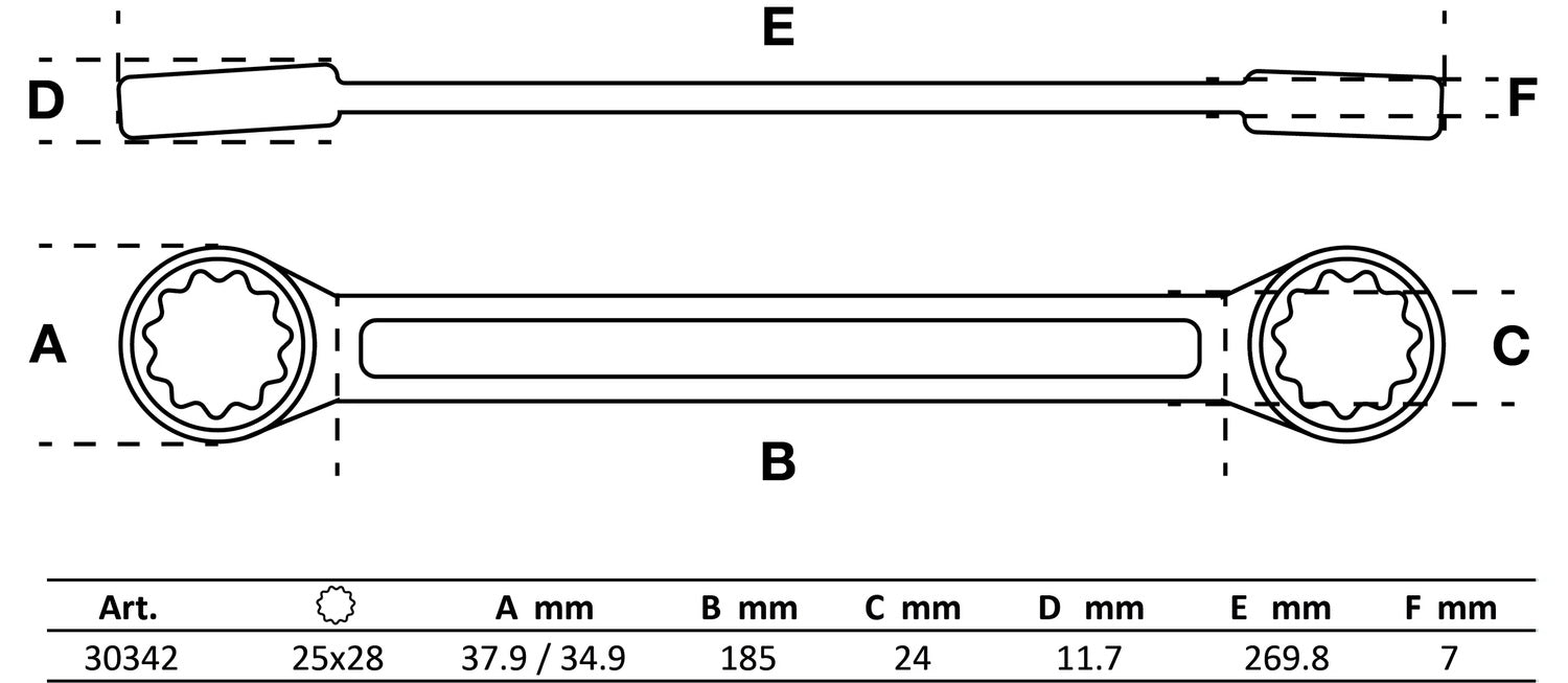 BGS 30342 Doppelringschlüssel extra flach SW 25 x 28mm metrisch kalt geschmiedet