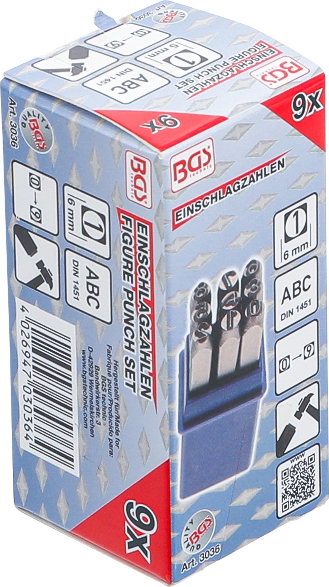 BGS 3034 Einschlagzahlen Höhe 4mm  Zahl 0 1 2 3 4 5 6 7 8 9 - 9 teilig