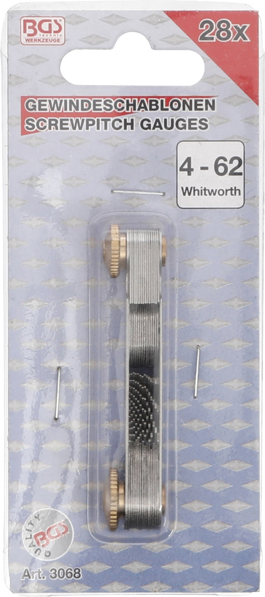 BGS 3068 Doppel Gewindelehre / Gewindeschablone Whitworth 28 Blatt