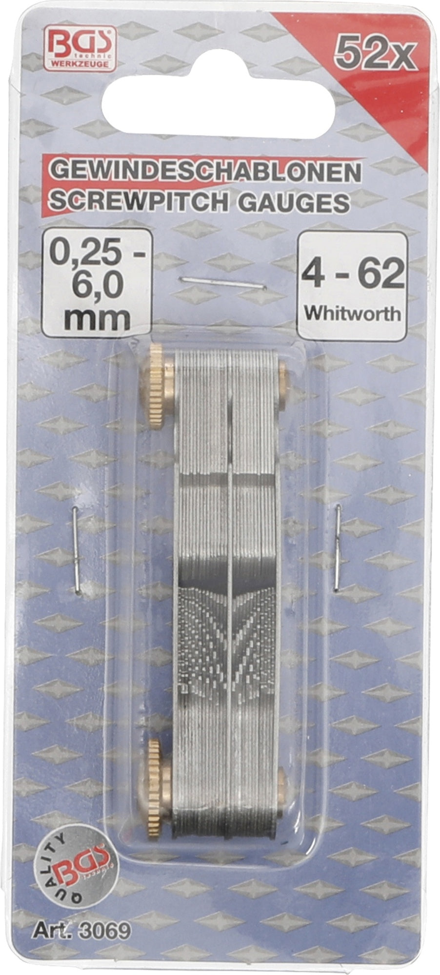 BGS 3069 Doppel Gewindelehre / Gewindeschablone metrisch / Whitworth 52 Blatt