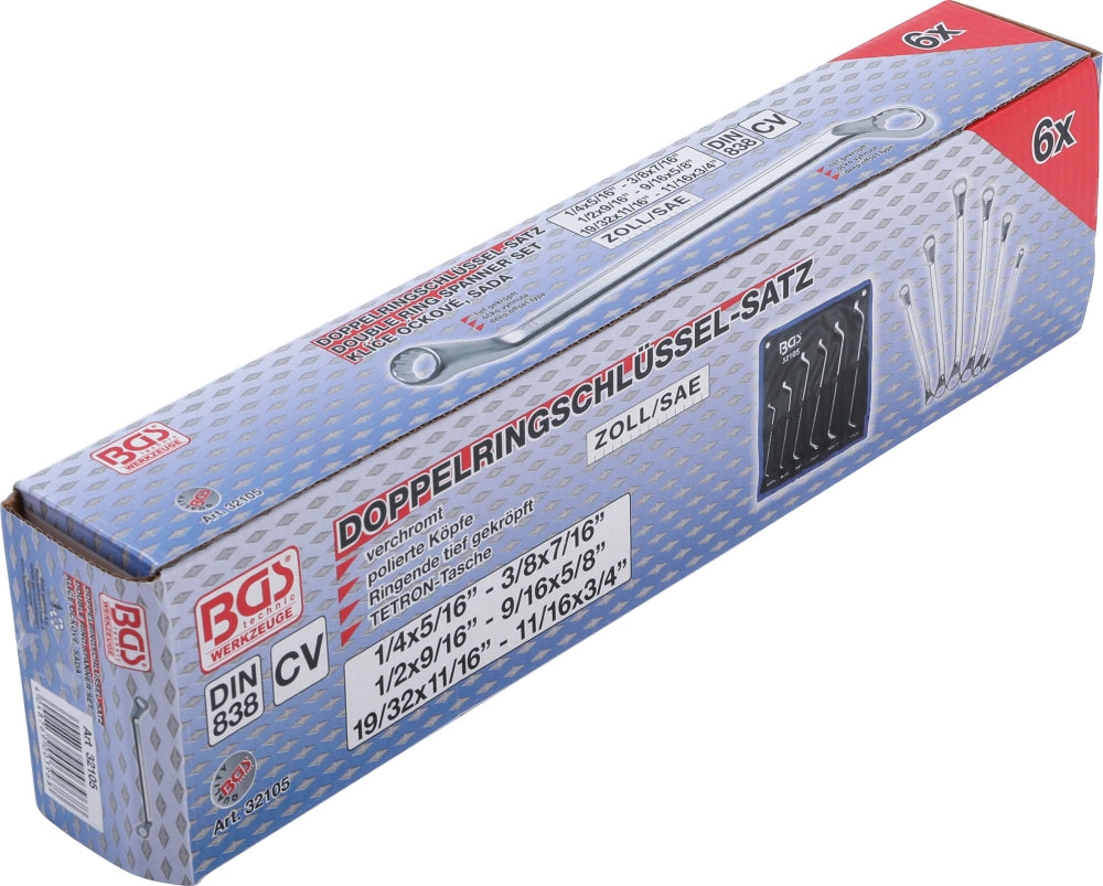 BGS 32105 ZOLL Satz Doppelringschlüssel gekröpft 1/4" -  3/4"  6 teilig kalt geschmiedet