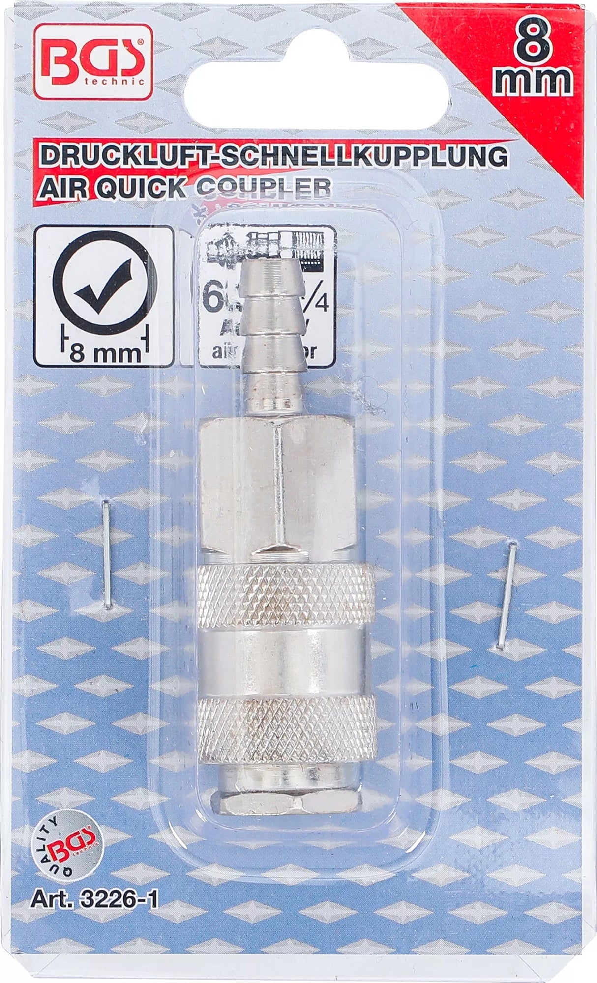 BGS 3226-1 Druckluft Schnellkupplung mit 8mm Schlauchanschluss