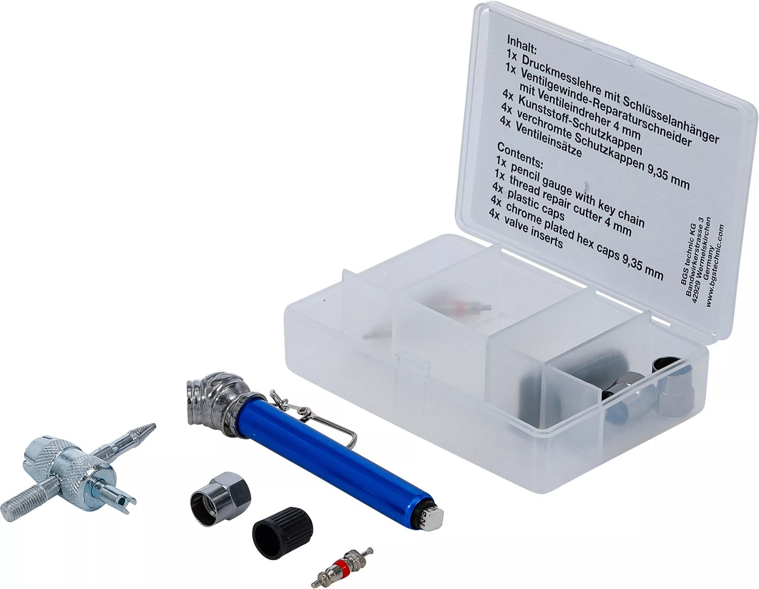 BGS 3272 Reparatursatz für Reifenventile mit 4 Ventileinsätzen 14 teilig