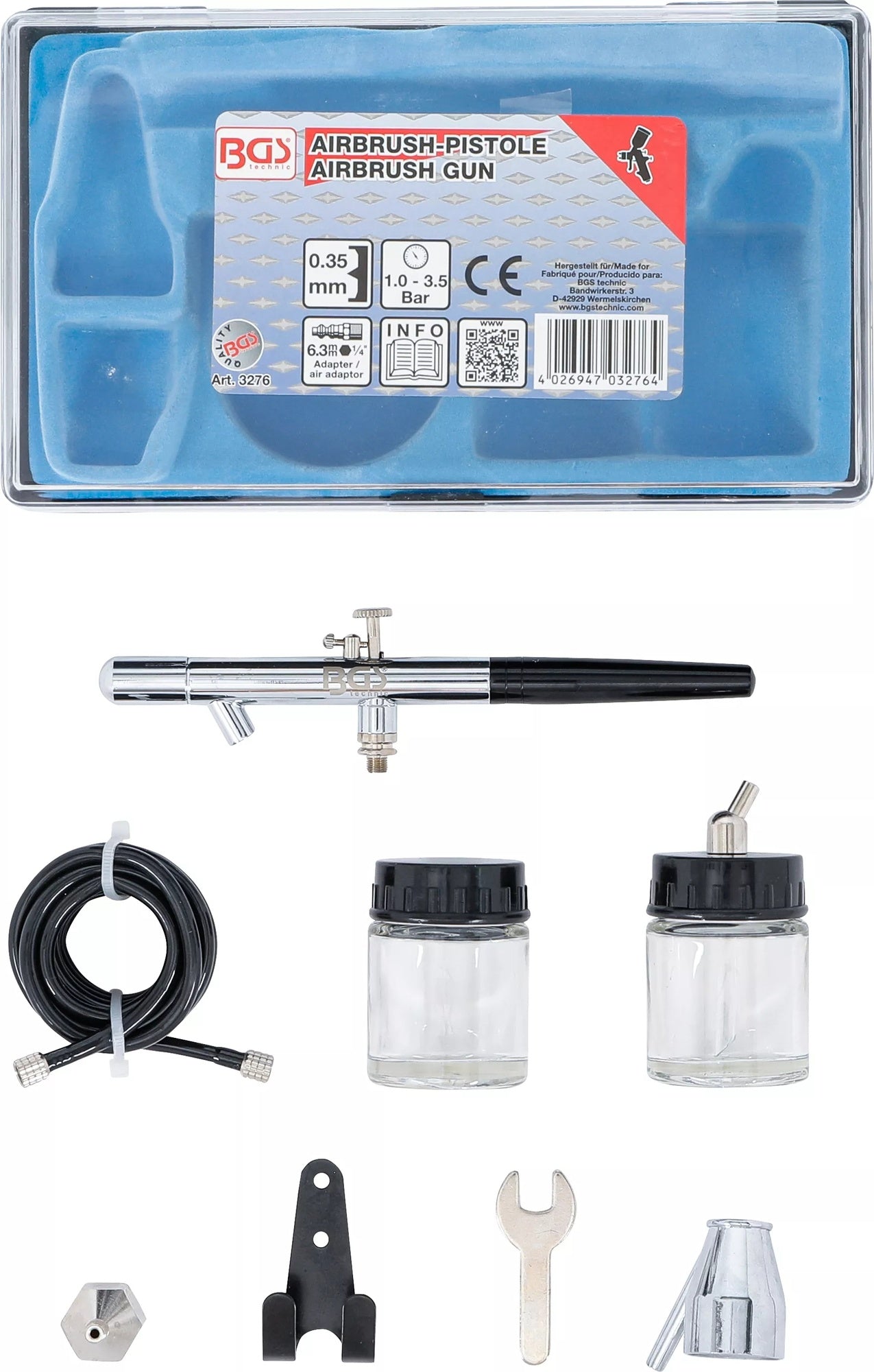 BGS 3276 Airbrush Pistole mit Zubehör in Box